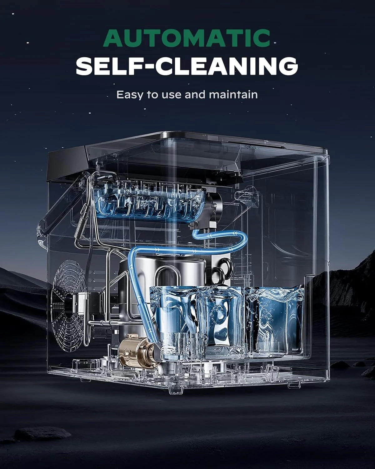 Silonn Countertop Ice Maker with Expanding Ice Basket, 9 Cubes in 6 Mins, 2.5L Ice Basket, Self-Cleaning Ice Maker with LED Touch Control, 2 Bullet Ice Sizes for Home, Kitchen, Office