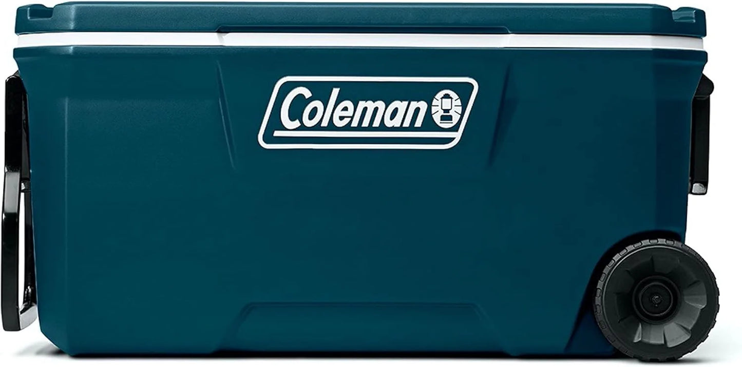 Coleman Insulated Portable Rolling Cooler with Wheels, Leak-Proof Outdoor Hard Cooler, Keeps Ice for Up to 5 Days, 100 Quart
