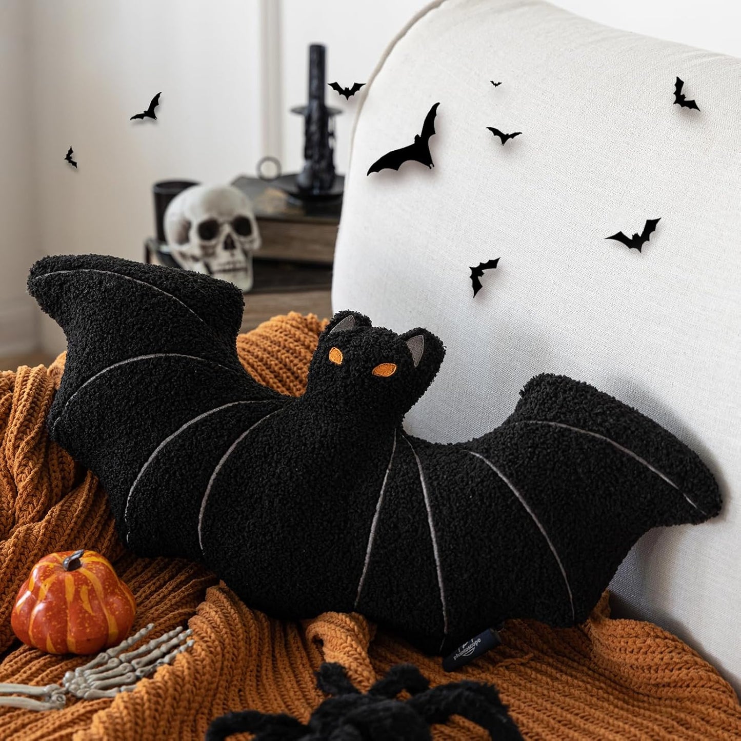 Bat Shaped Throw Pillow Teddy Fleece Embroidery Pillow