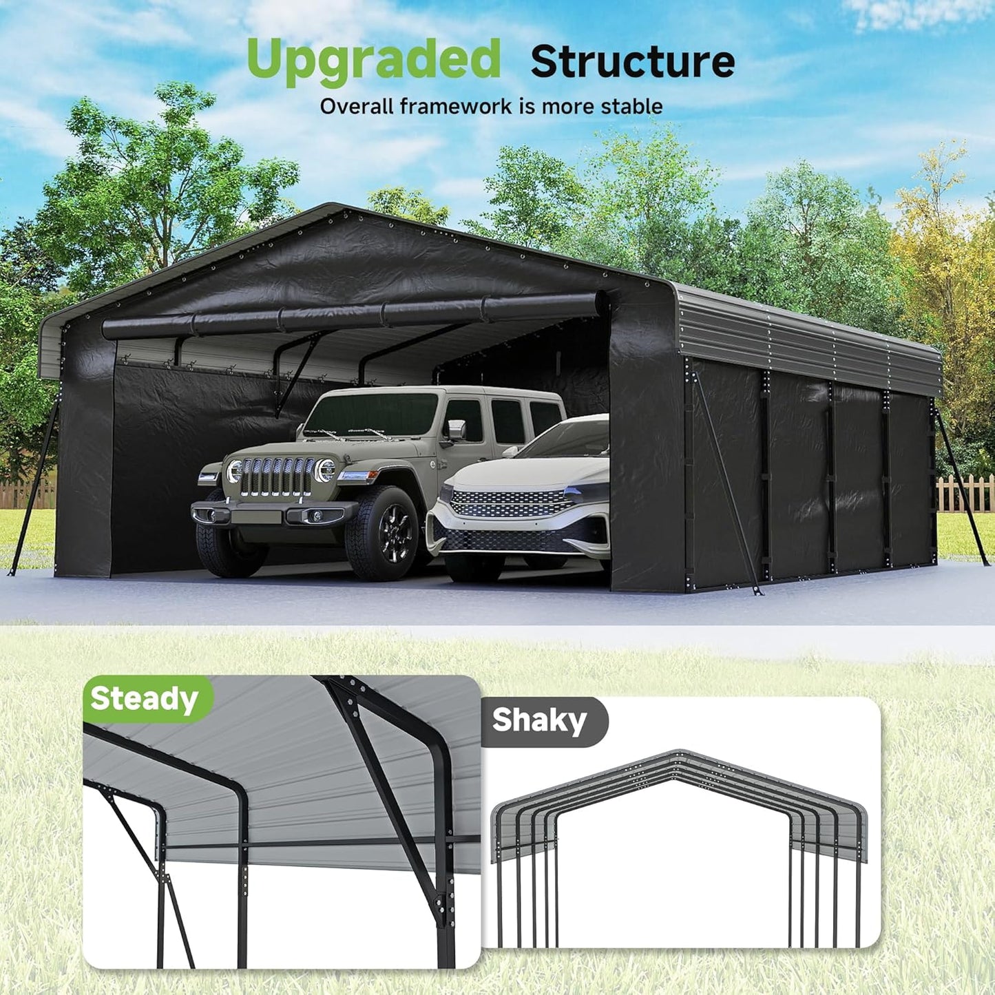 10'x15' Heavy Duty Metal Carport, Outdoor Garage Car Shelter Shade with Heavier Frame