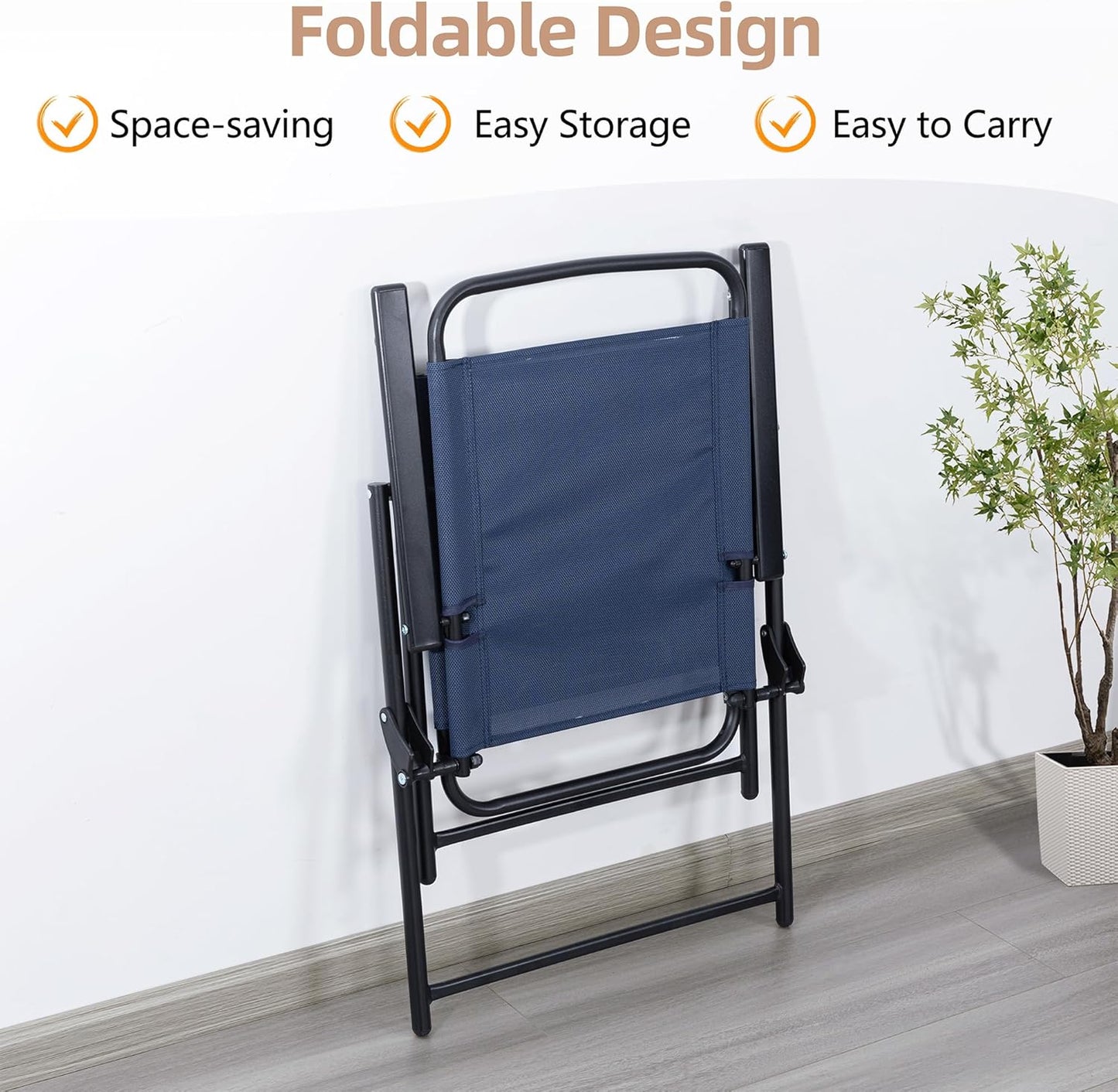 Vongrasig 6 Piece Folding Patio Dining Set,Small Metal Outdoor Garden Patio Table and Chair Set w/Umbrella for Lawn,Deck,Backyard,Black