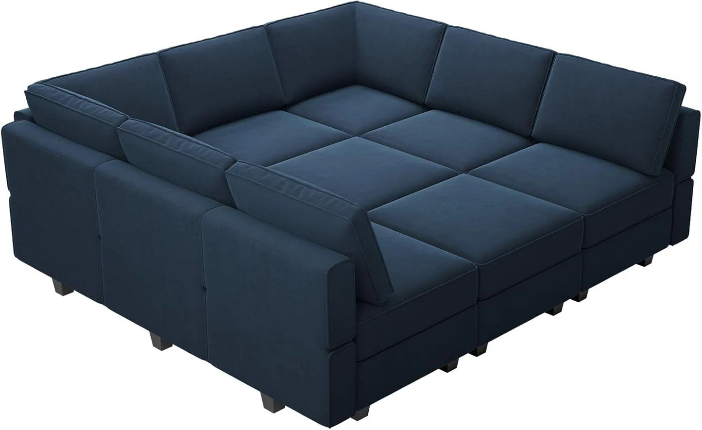 Belffin Modular Sectional Sofa with Ottomans Velvet Reversible Sleeper Chaise Bed Storage Seat Black