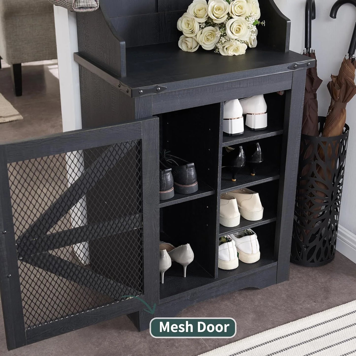 JXQTLINGMU 59-inch Farmhouse Foyer Tree with Shoe Storage, Entryway Bench Foyer Coat Rack Cabinet