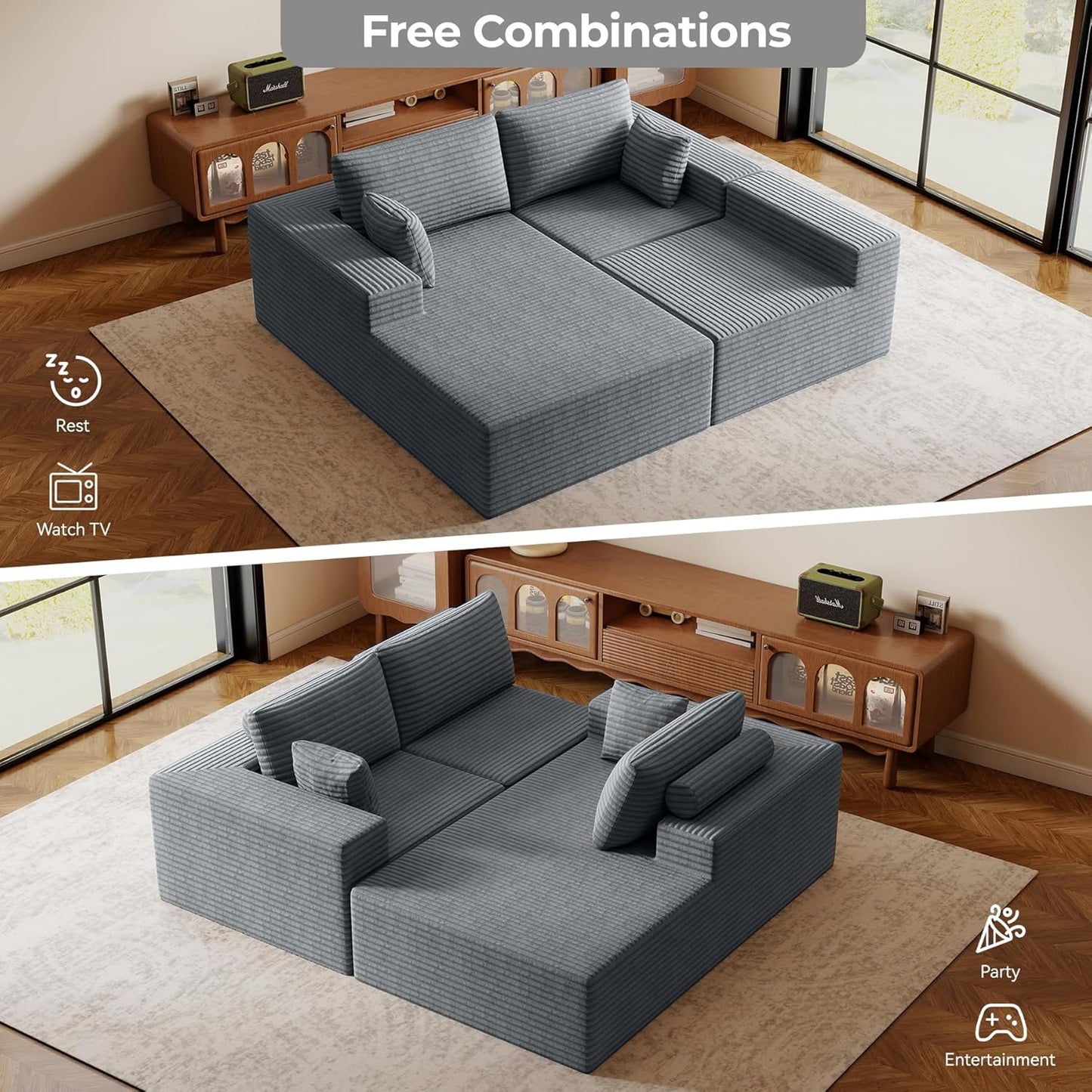 111‘’ Modular Sectional Cloud Couches with L Shaped Chaise