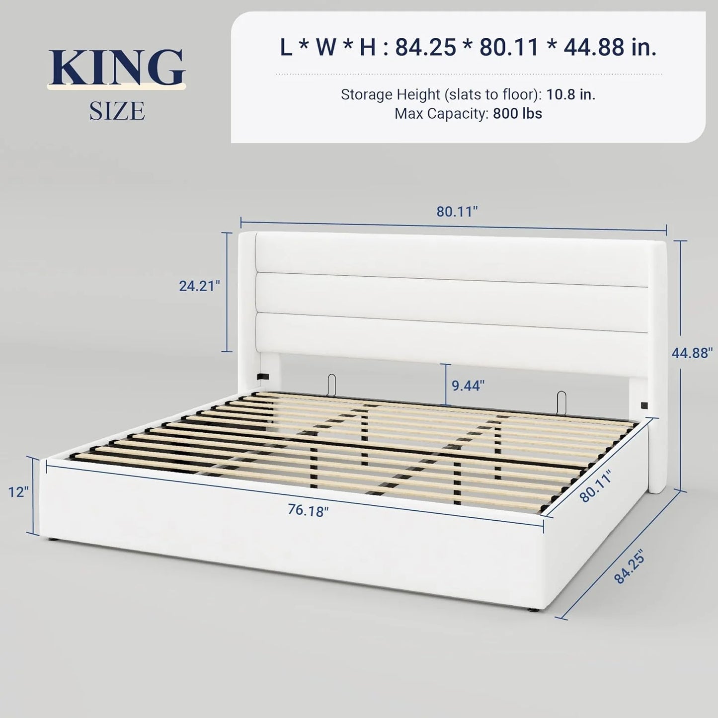 Allewie Queen Size Lift Up Storage Bed, Modern Wingback Headboard, Hydraulic Support, No Box Spring Needed, Light Beige