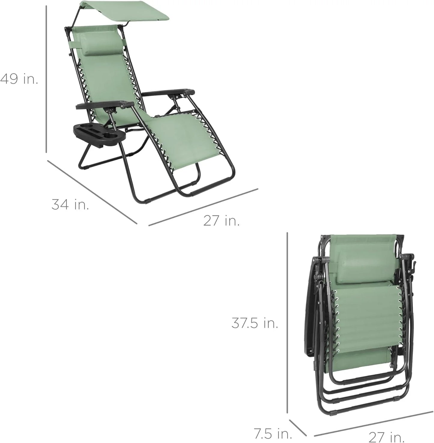 Best Choice Products Folding Zero Gravity Outdoor Recliner Patio Lounge Chair w/Adjustable Canopy Shade, Headrest, Side Accessory Tray, Textilene Mesh - Peacock Blue