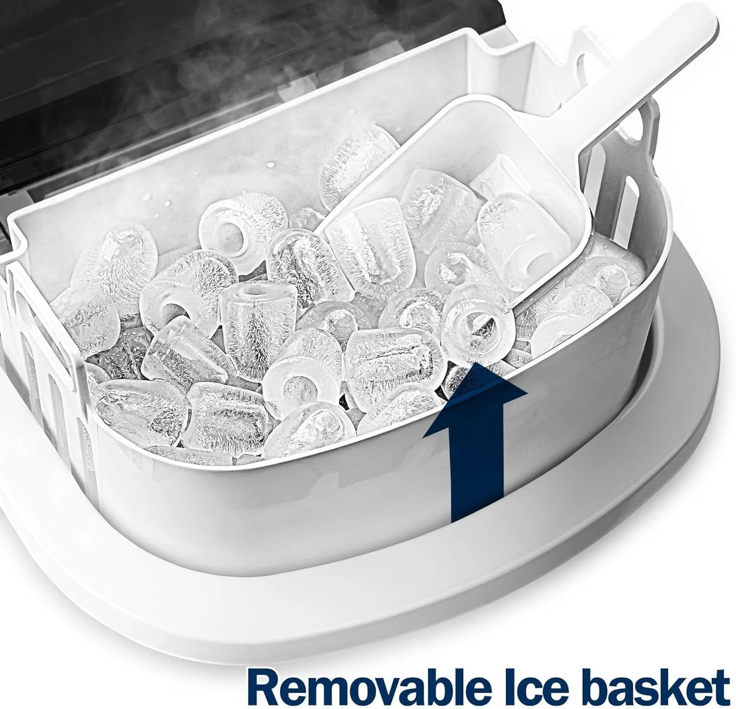EUHOMY Nugget Ice Maker Countertop with Handle, Ready in 6 Mins, 34lbs Per Day, Removable Top Cover, Auto-Cleaning, Portable Sonic Ice Maker with Basket and Scoop, for Home/Party/RV/Camping (Black)