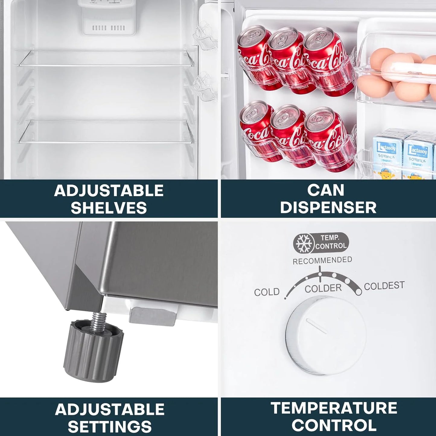 Upstreman 7.7 Cu.Ft. Refrigerator with Freezer, Double Door, Adjustable Thermostat, Large Capacity, Reversible Door Swing, Refrigerator for Apartment, Office, Dorm, Stainless (BD75)