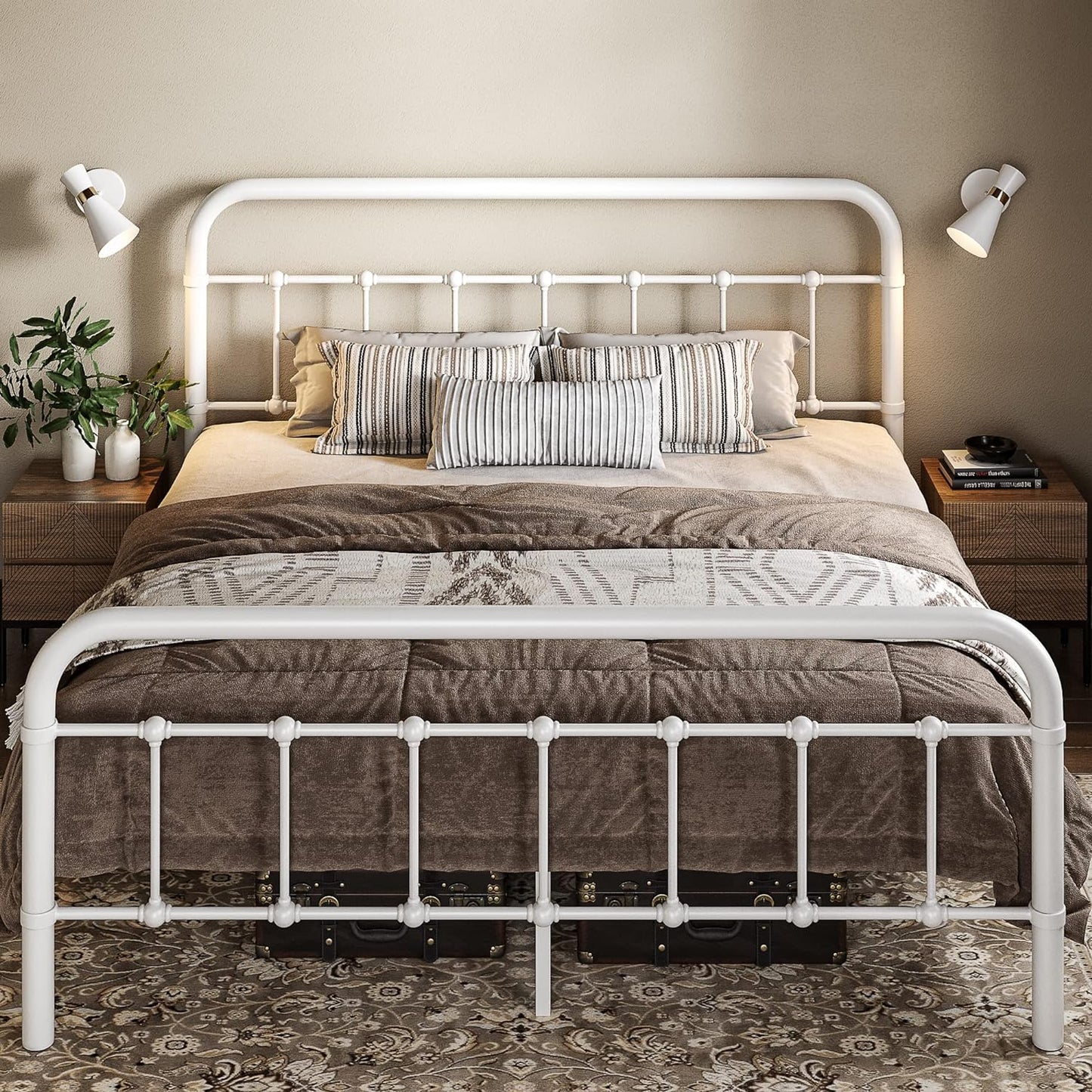 Allewie Queen Size Metal Platform Bed Frame with Victorian Style Wrought Iron-Art Headboard/Footboard, No Box Spring Required