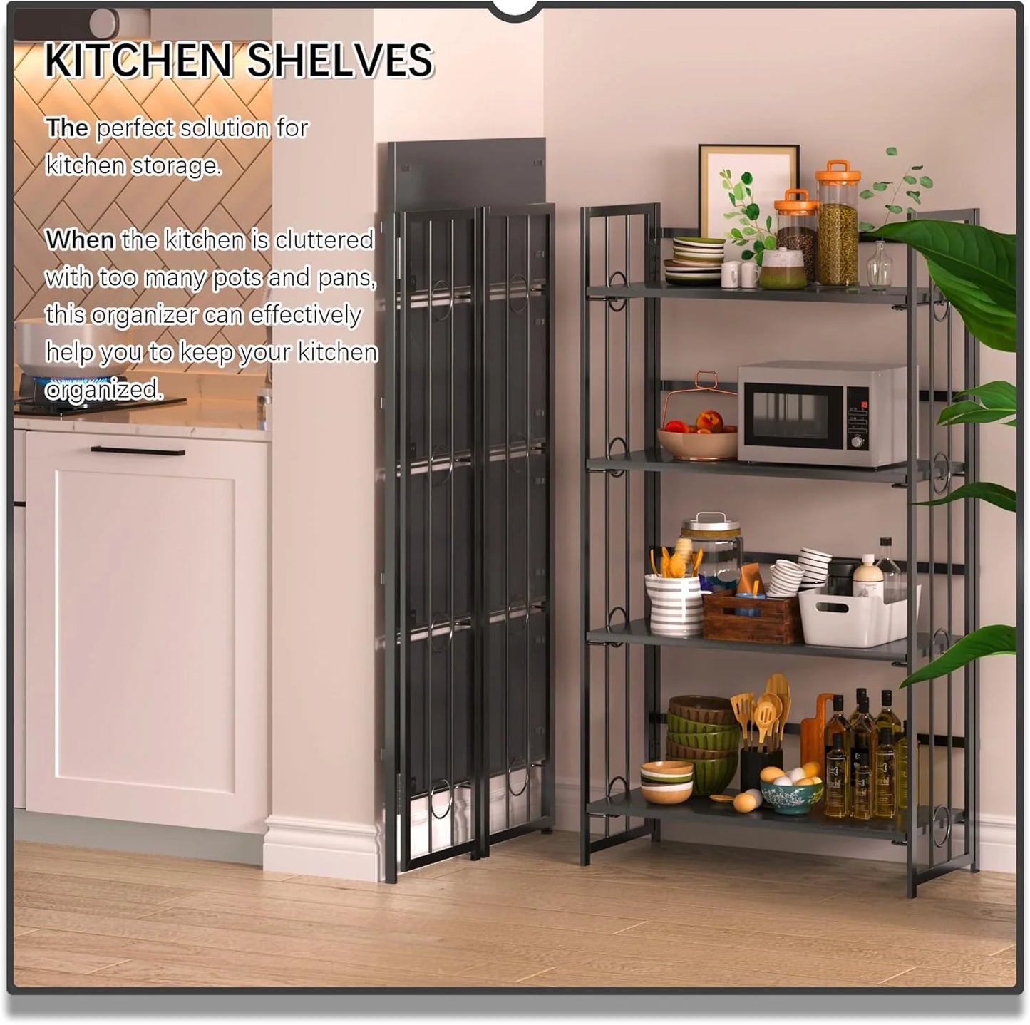 5 Tiers No Assembly Book Shelves 51.2" H Folding Bookshelf Bookcase