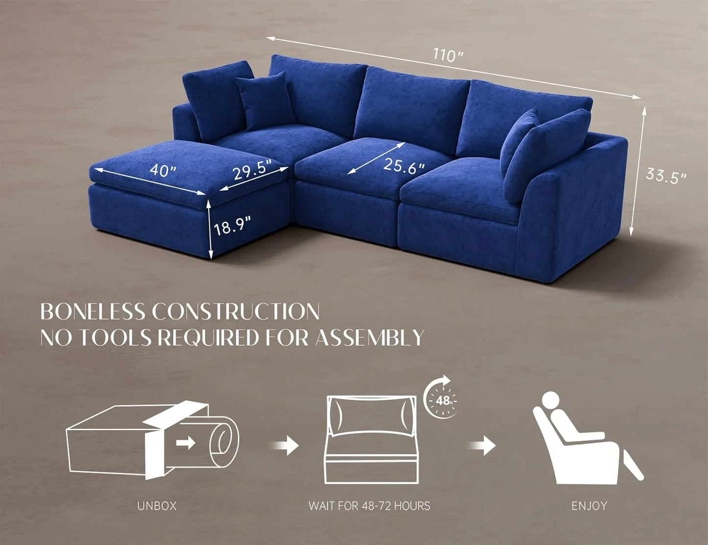 110 inch cloud sectional sofa for living room, convertible L-shaped sofa 3 seater sectional sofa