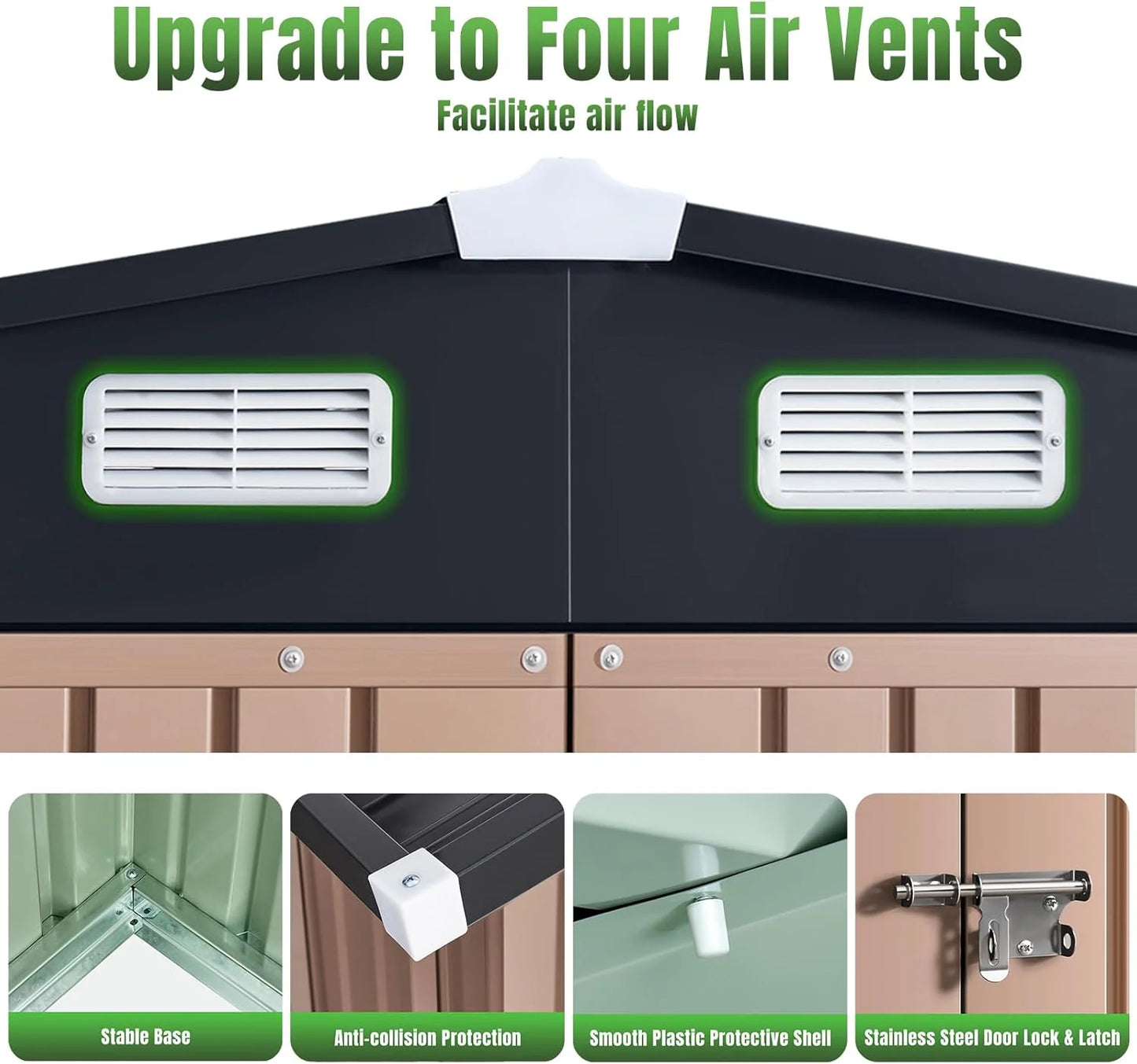 Aoxun 6.2x4 FT Shed Outdoor Storage Shed Metal Garden Shed with Lockable Doors & Slooping Roof Tool Shed Bike Shed for Backyard, Patio, Poolside (Brown)