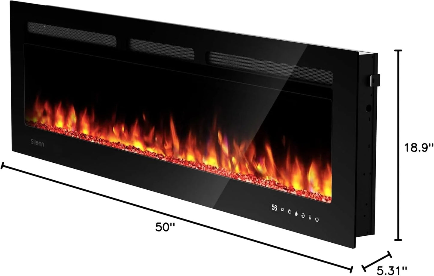 50" Smart Electric Fireplace 5300 BTU Heat Output, Ultra-Slim Wall-Mount or Built-In Electric Fireplace