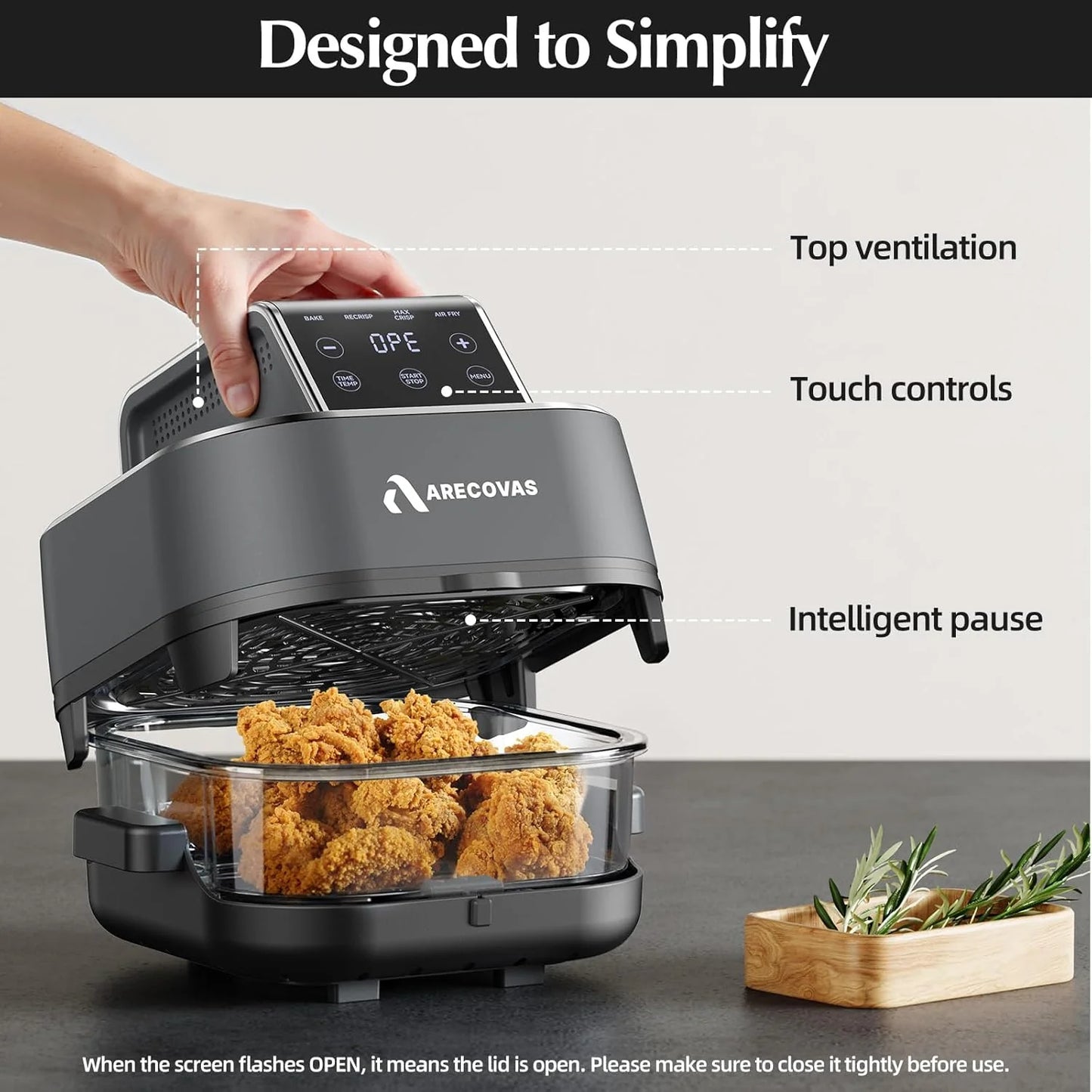 4-in-1 Portable Glass Air Fryer 140–400°F Precise Heat