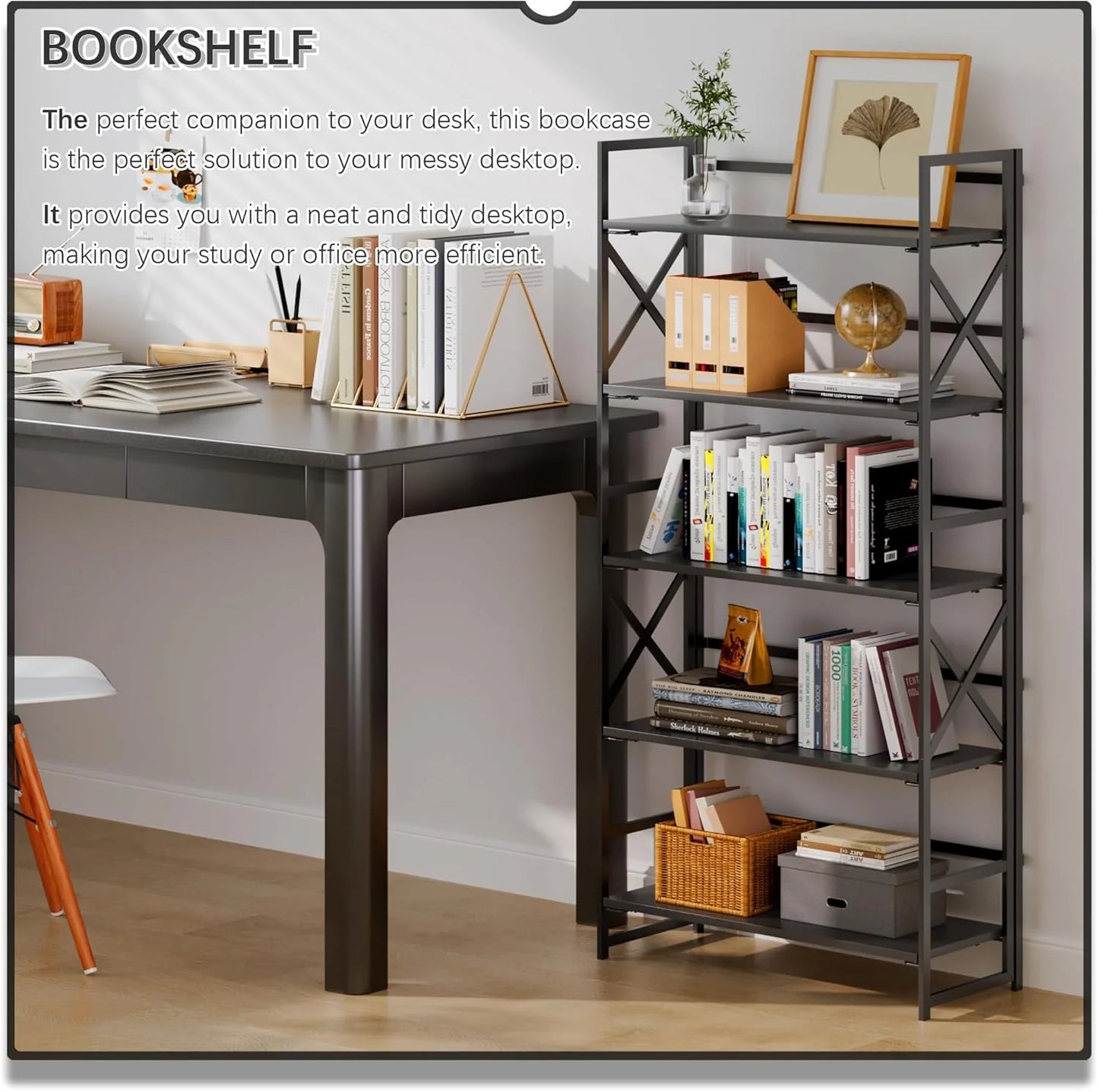 5 Tiers No Assembly Book Shelves 51.2" H Folding Bookshelf Bookcase