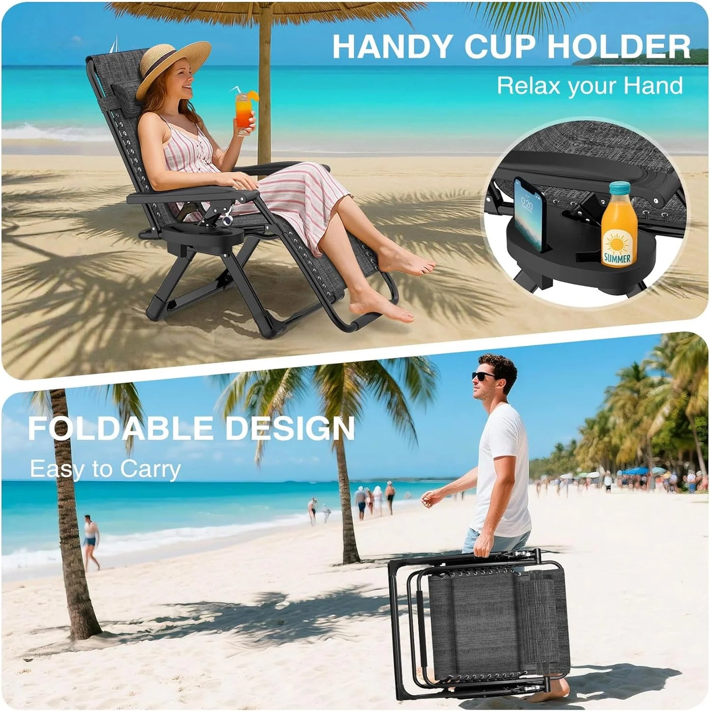 Indoor and outdoor patio chair folding lounge chair zero gravity chair with removable cushion camping lounge chair