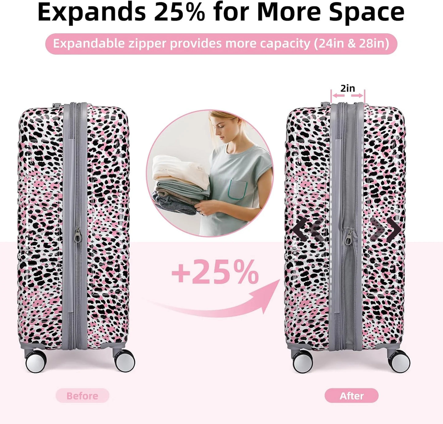 6-piece luggage set, expandable hardshell suitcase set with spinner wheels, lightweight rolling luggage set