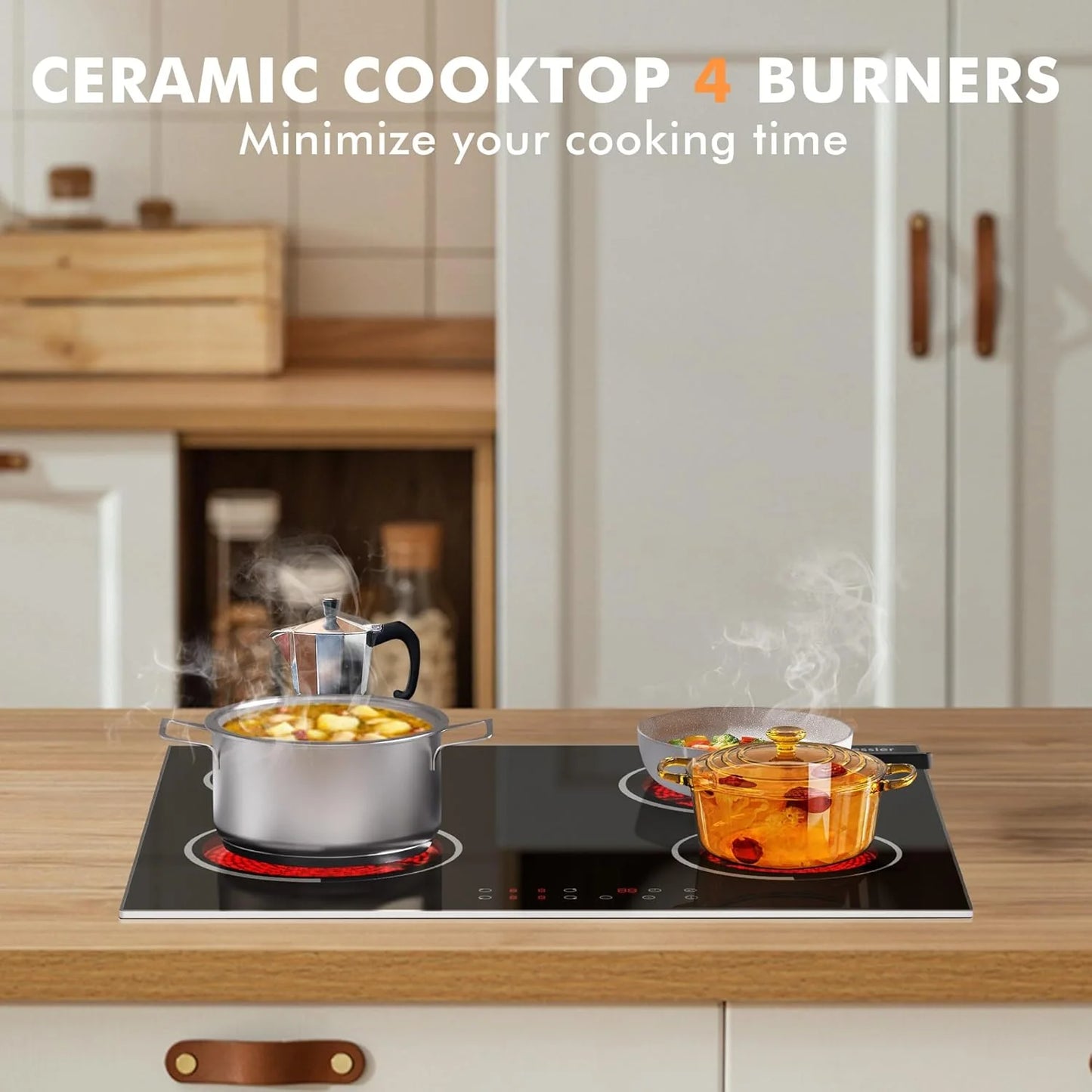 Electric Cooktop 30 Inch - 5 Burners Built-in Ceramic Cooktop, 30" Electric Stove Top with Glass Protection Metal Frame, 9 Heating Level, 8400W, 220-240V for Hard Wire(No Plug)