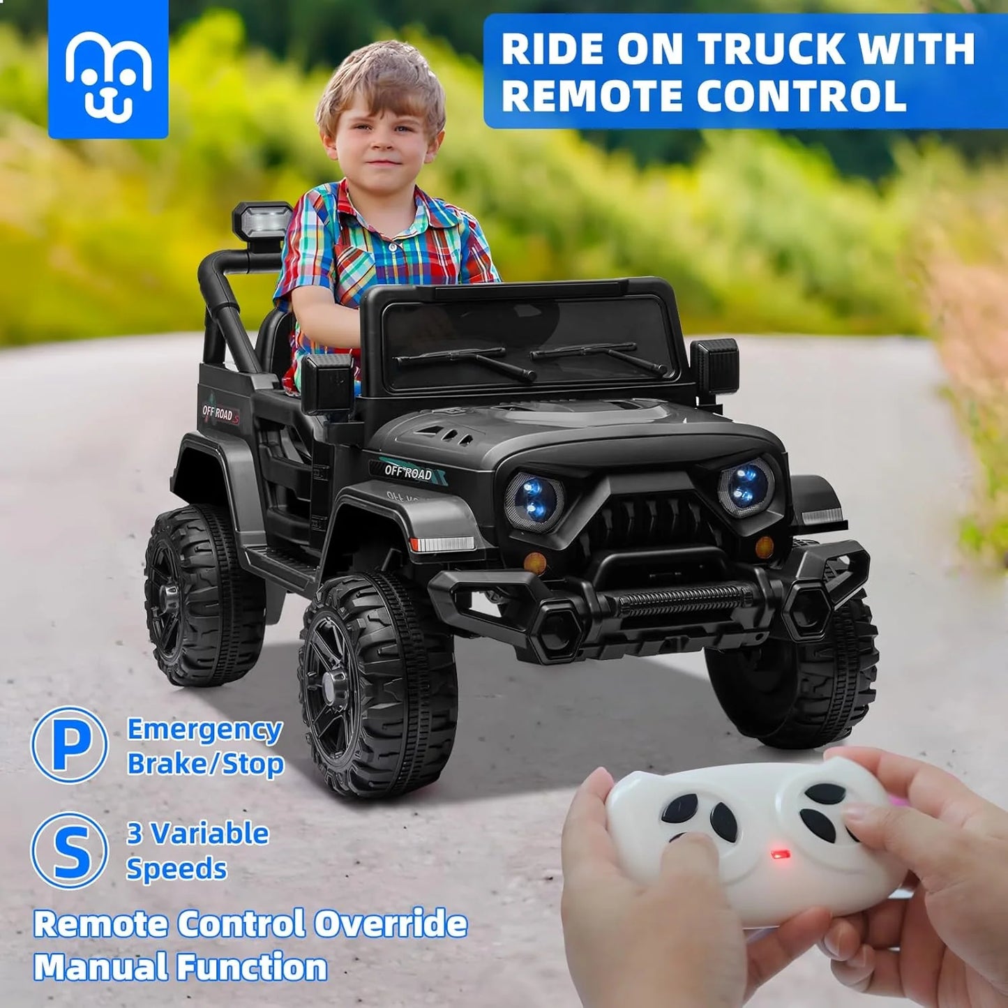 12V Kids Electric Ride on Truck Car Remote Control, Twin 35W Motors 3.5MPH Max Speed, Bluetooth USB Music Player, 4 Wheels Suspension LED Lights Safety Belt, Gift for Boy & Girl-Rosy