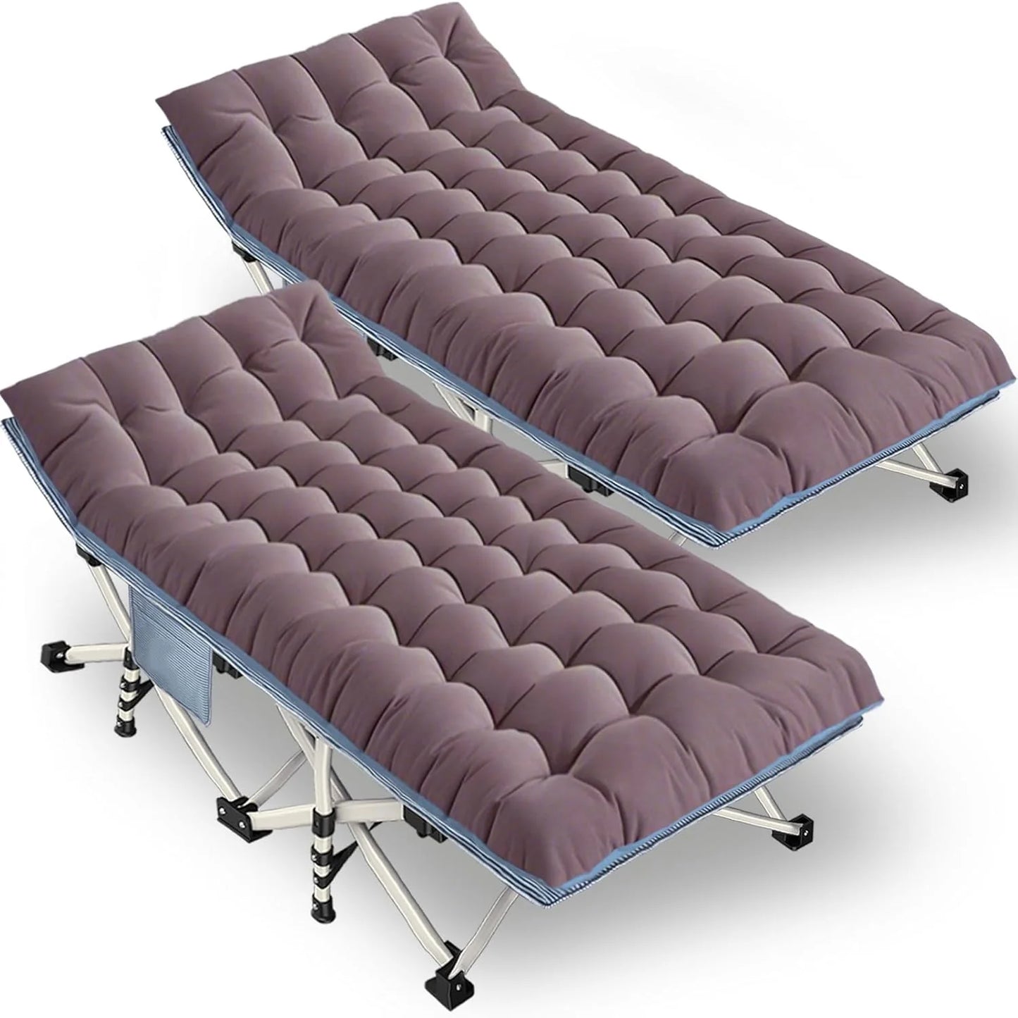 2-pack camping cots with mattresses, comfortable sleeping beds, adult camping cots, 2-person folding beds, heavy-duty sleeping beds