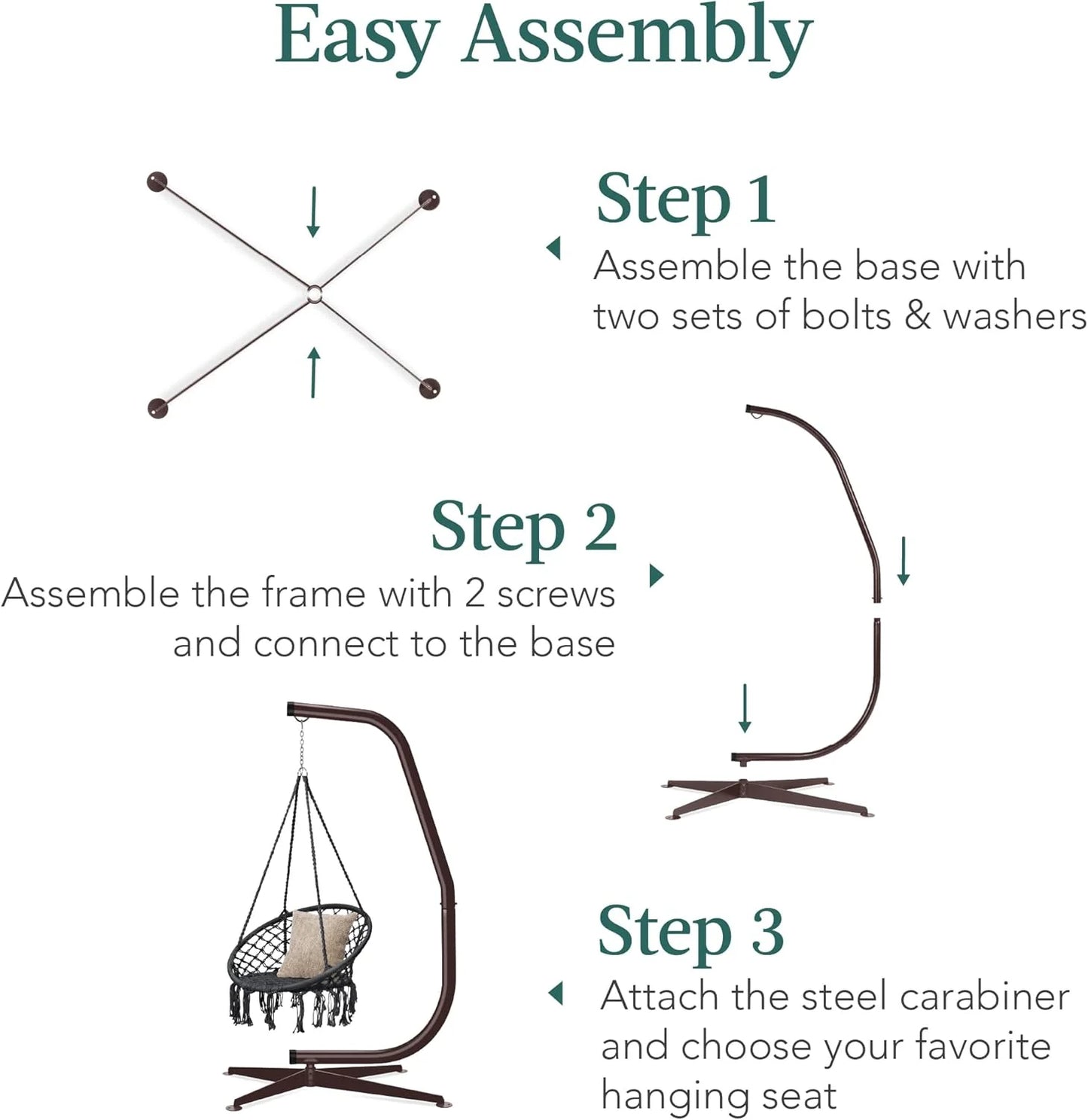 Best Choice Products Metal Hanging Hammock C-Stand for Chair/Weather-Resistant Finish, Offset Base - Stand Only - Black