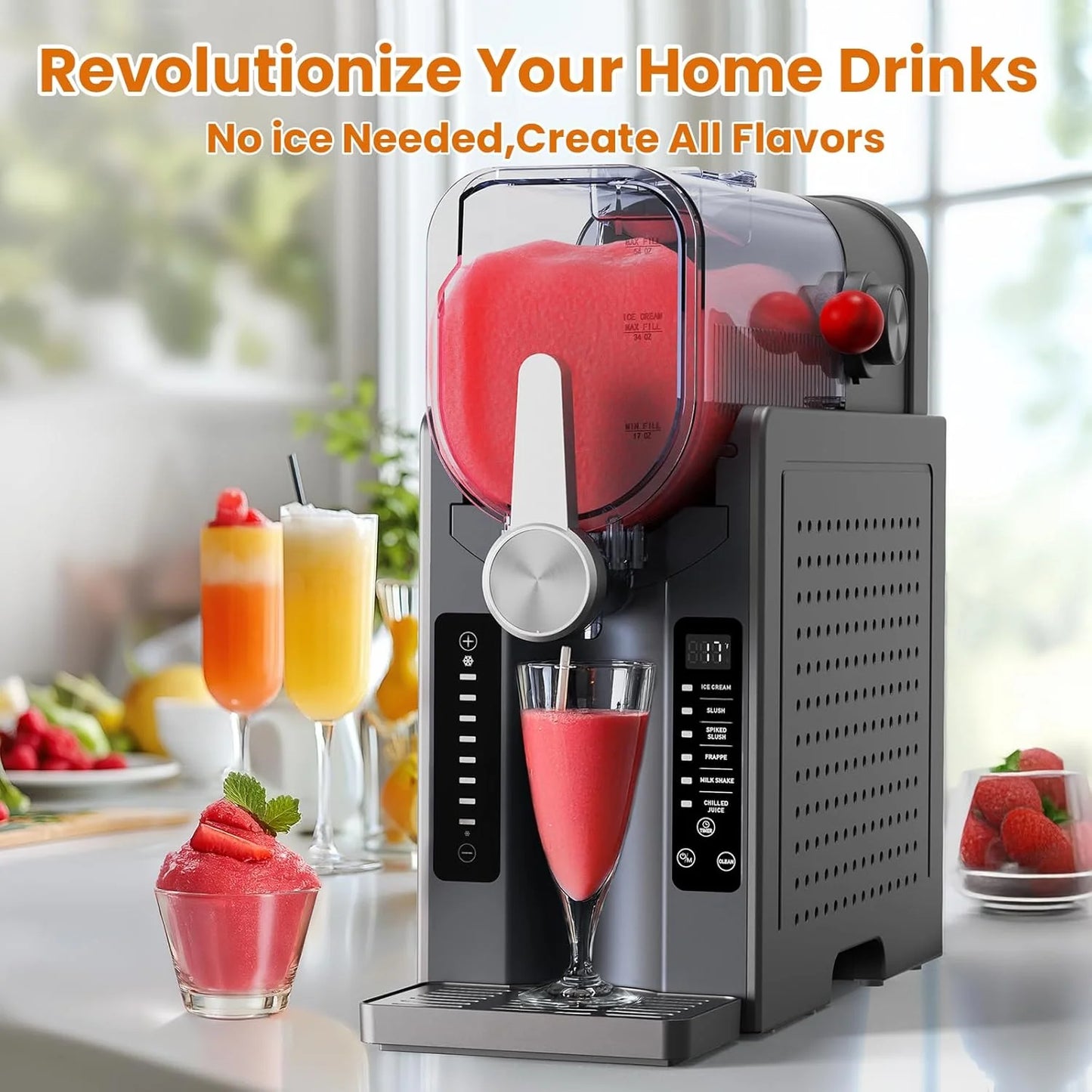 Slushie Machine - Professional Frozen Drink Maker No Ice Needed- Slushy Machine for Home with LED Display - One-Touch Reservation & 6 Pre-set Programs for Frozen Margaritas, Frappés & Ice Cream