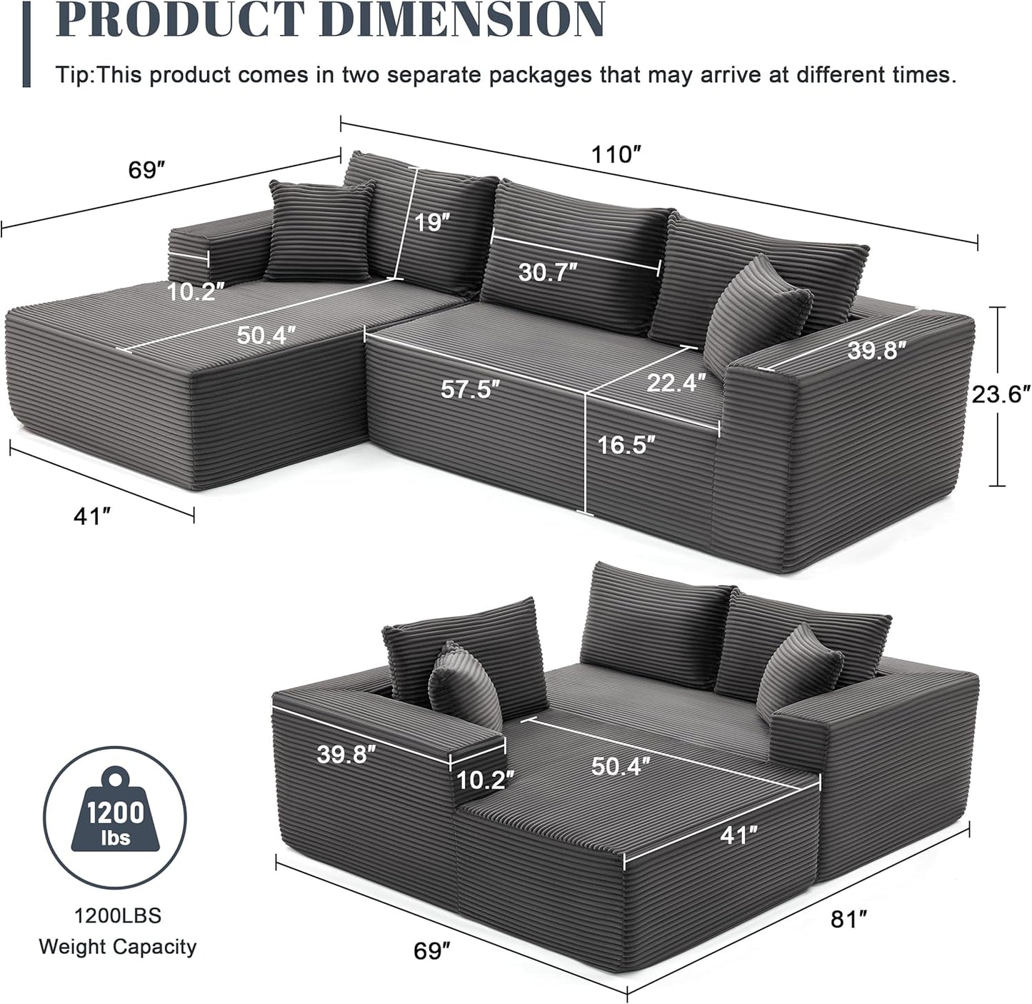 110-inch cloud sofa, boneless sofa in the living room, modular sofa with deep seats