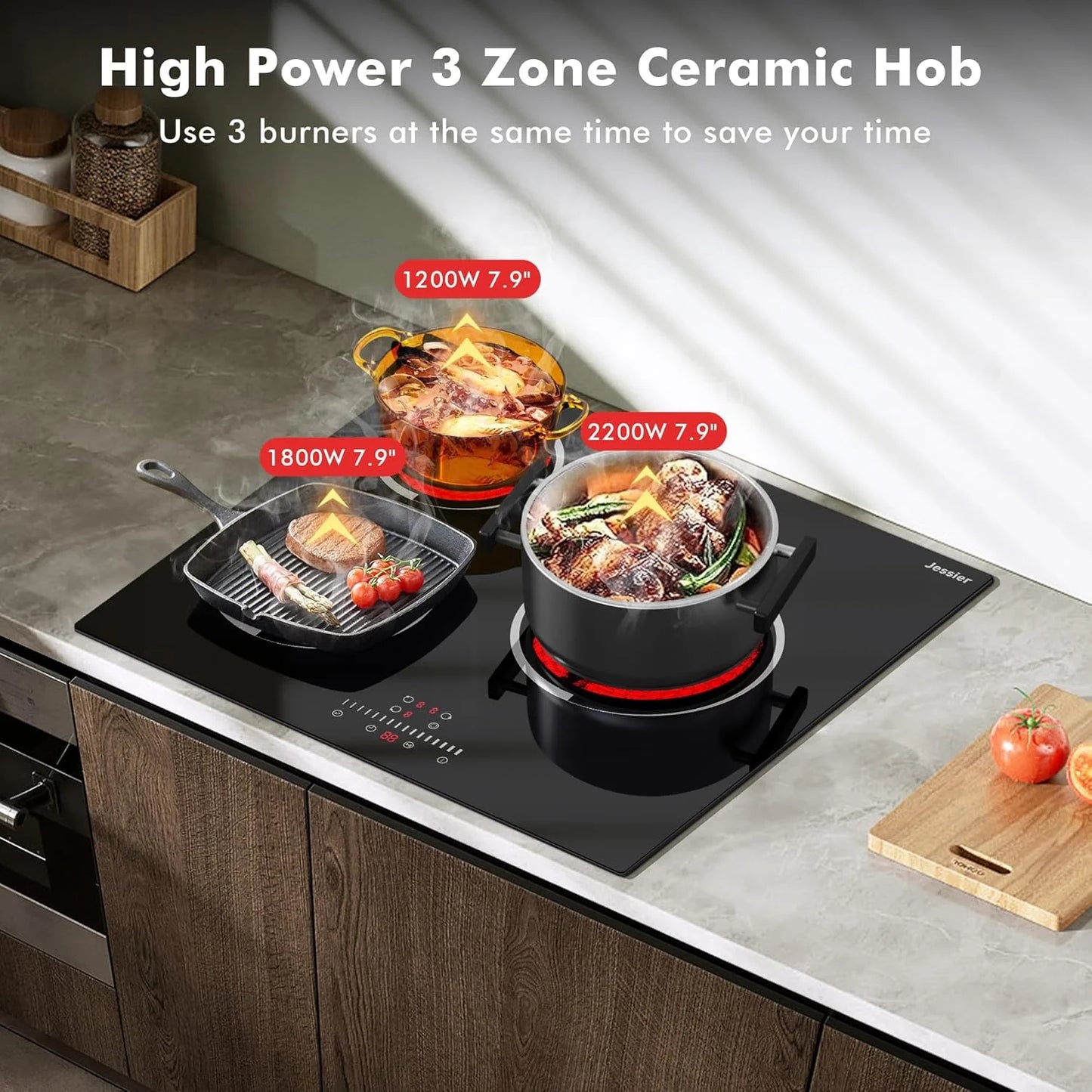 Electric Cooktop 30 Inch - 5 Burners Built-in Ceramic Cooktop, 30" Electric Stove Top with Glass Protection Metal Frame, 9 Heating Level, 8400W, 220-240V for Hard Wire(No Plug)
