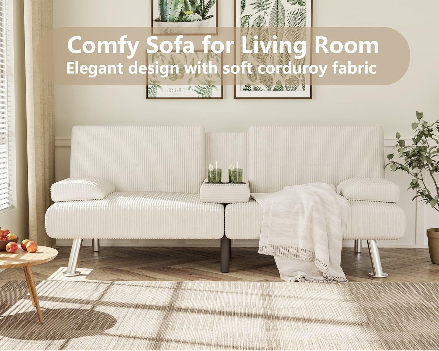 Flamaker Futon Sofa Bed Modern Folding Futon Set Convertible Recliner Lounge for Living Room with 2 Cup Holders, Removable Armrests (PU Leather, Black)