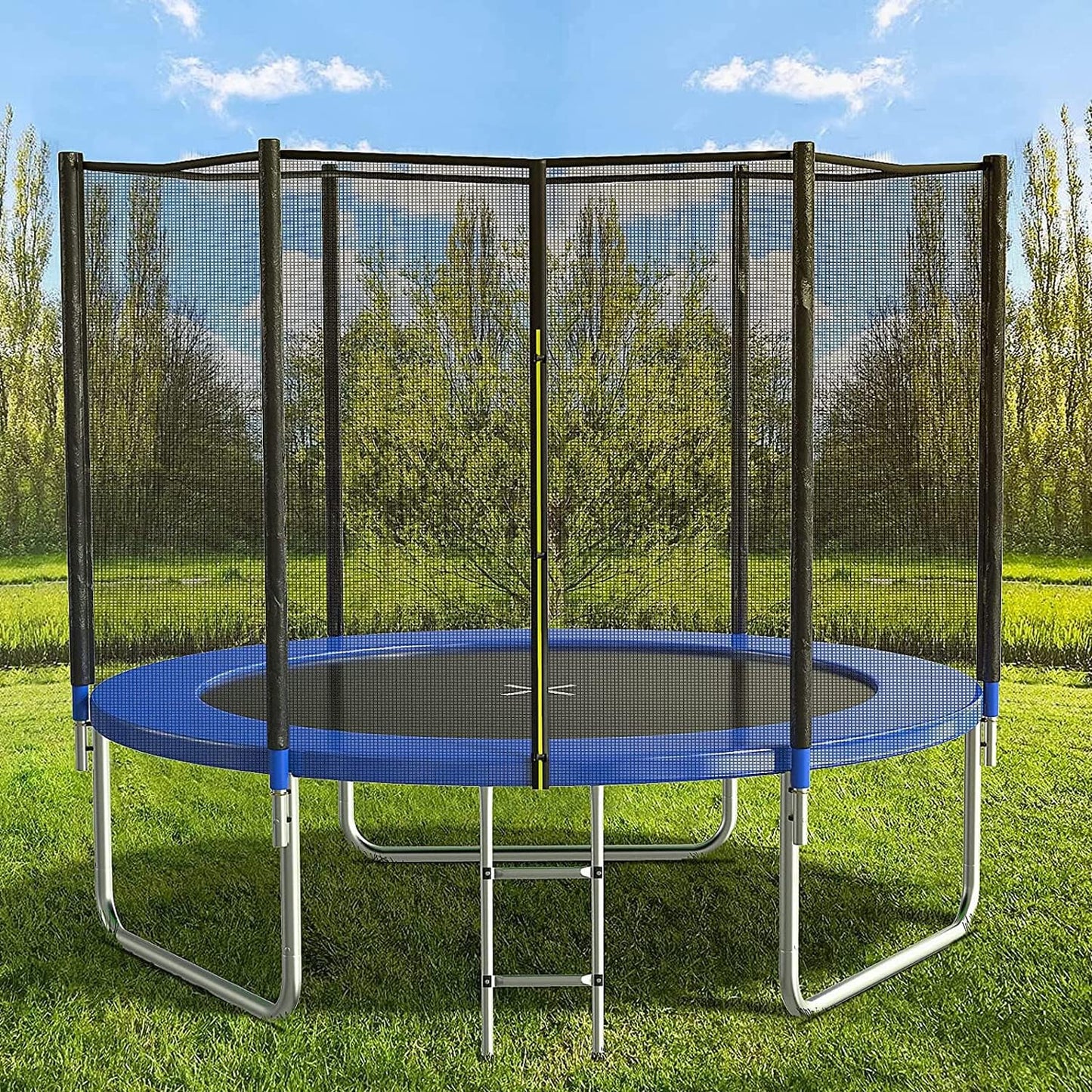 AOTOB 8FT 10FT 12FT 14 FT 15FT Trampoline with Safety Enclosure Net，Outdoor Trampoline with Basketball Hoop, Heavy Duty Jumping Mat and Spring Cover Padding for Kids and Adults, Storage Bag and Ladder