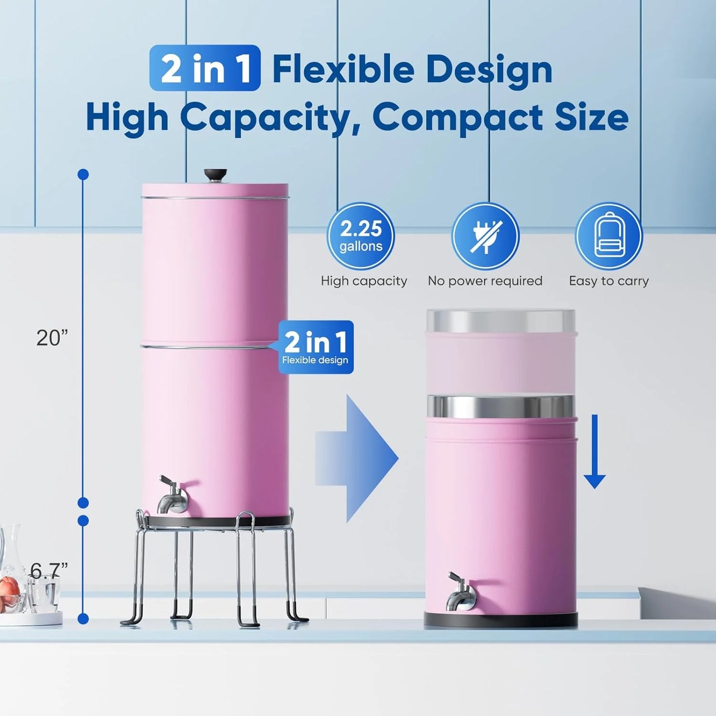 Purewell three-stage 0.01μm ultrafiltration gravity water filtration system 304