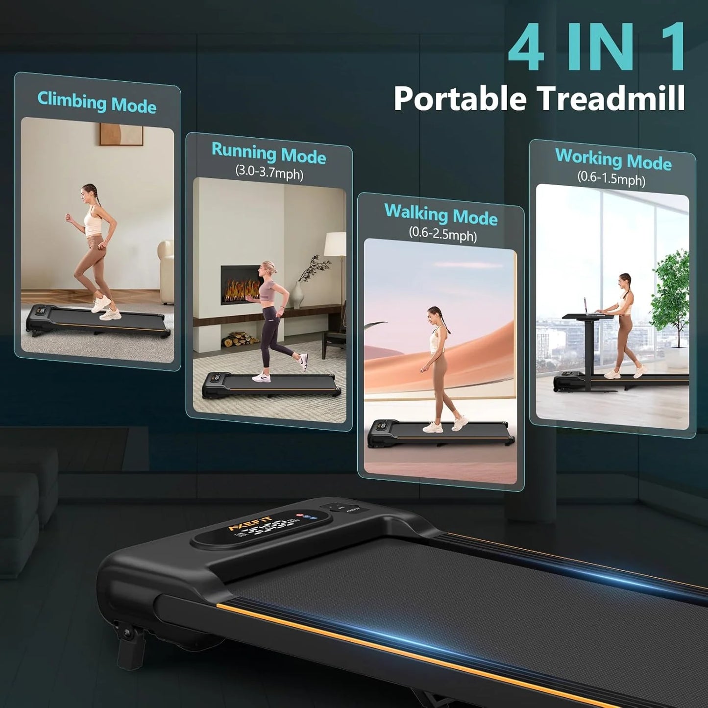 2.5 HP Portable Treadmill with Inclined Walking Pad, Panel and Remote, 4-in-1 Walking Treadmill, 265 lb Capacity