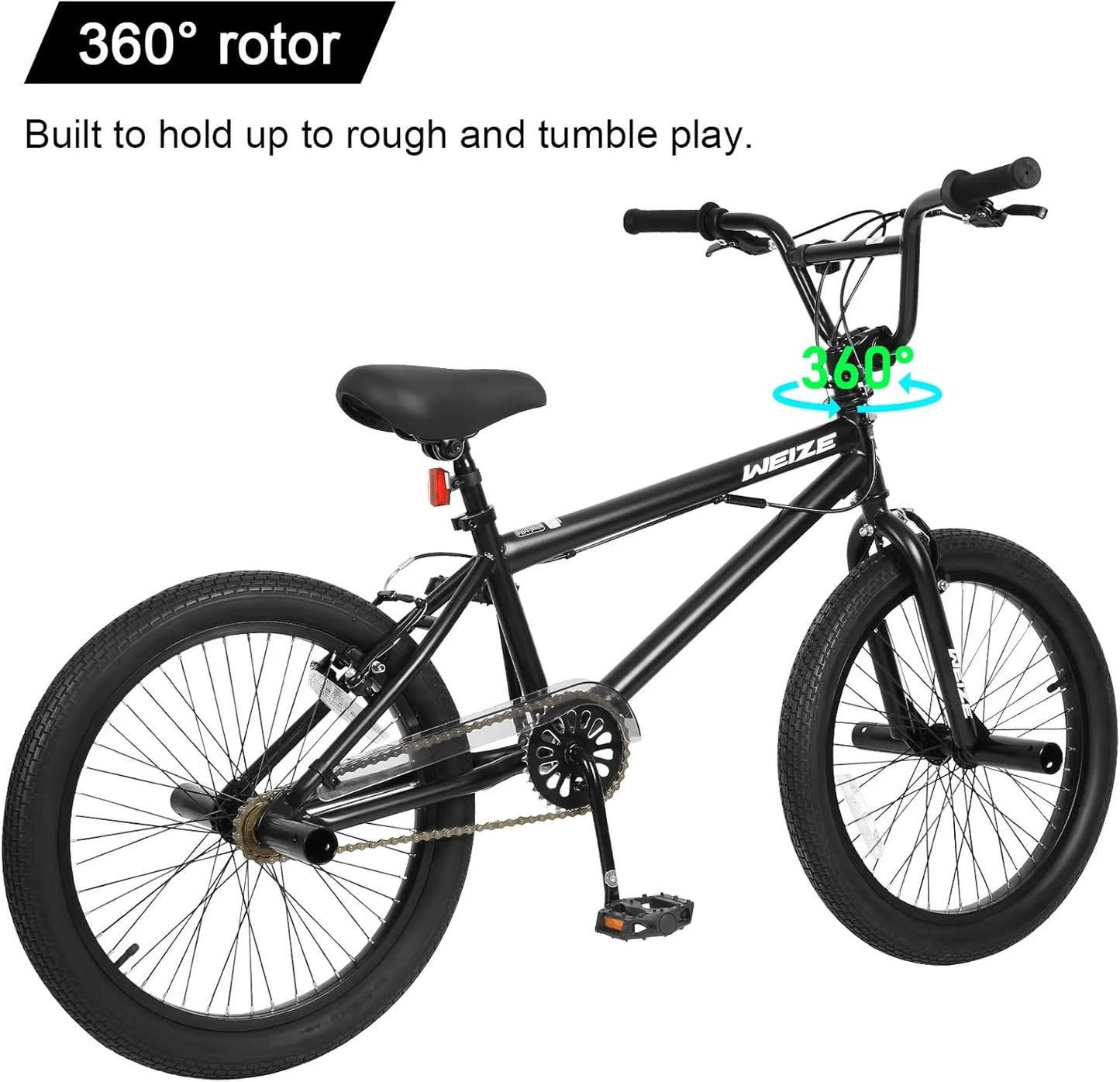 WEIZE Freestyle BMX Bicycle 20 Inch Stunt Bike for Kids and Adults Men and Women High Strength Steel Frame 360 Degree Rotor Freestyle