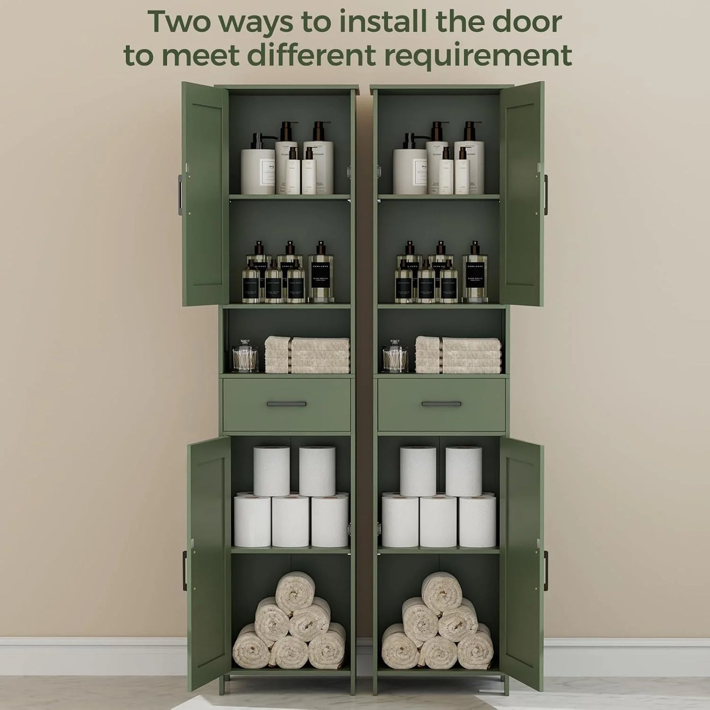 Homhedy 67" H Tall Bathroom Storage Cabinet with 2 Barn Doors and 1 Drawer, Narrow Storage Unit, Adjustable Shelves, Floor Cabinet for Bathroom, Living Room, Entryway, Kitchen, White, (15.7" W)