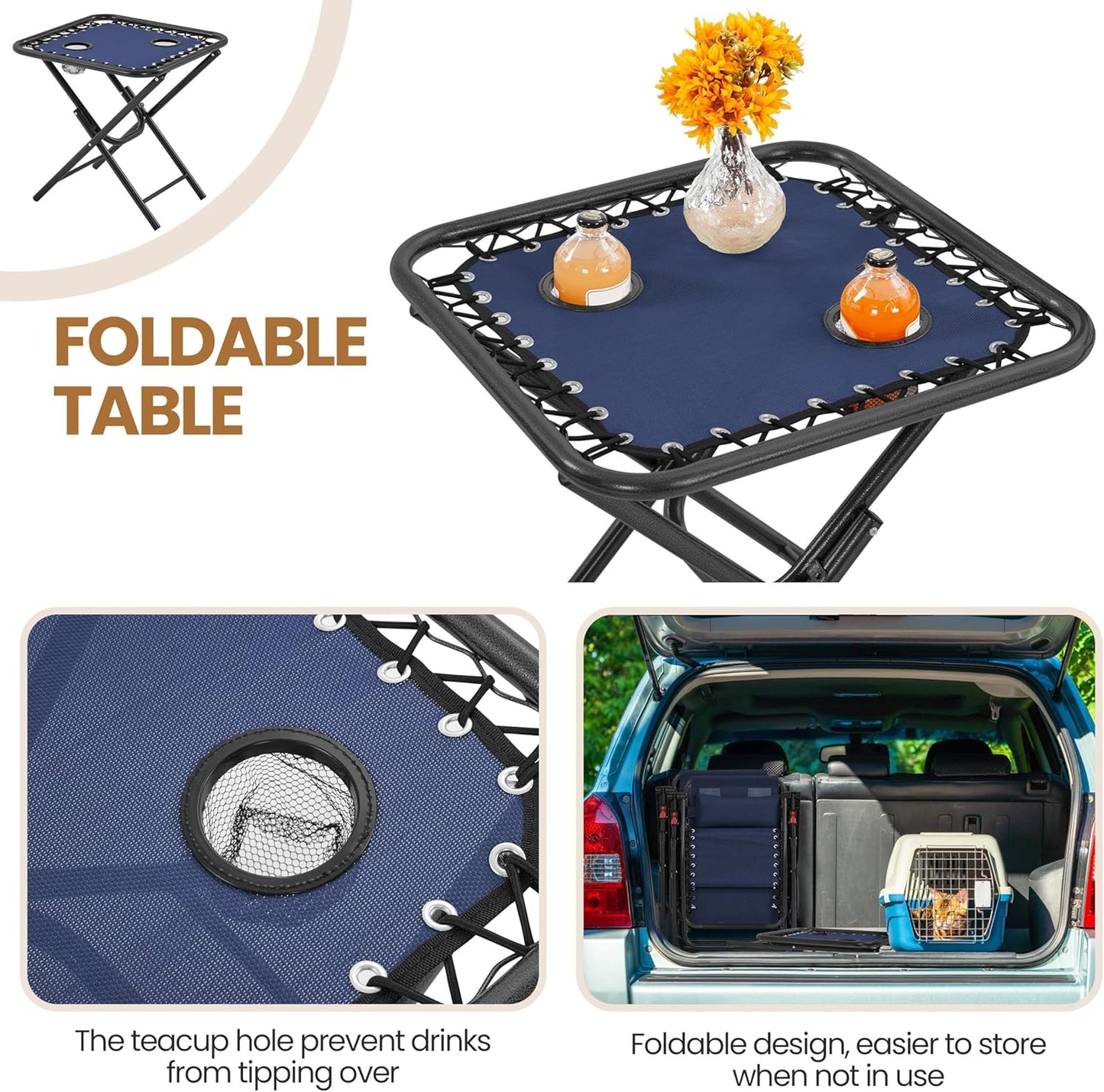 3PCS Zero Gravity Recliner Portable Outdoor Reclining Chair Set w/Side Table Folding Chaise Lounge Chairs