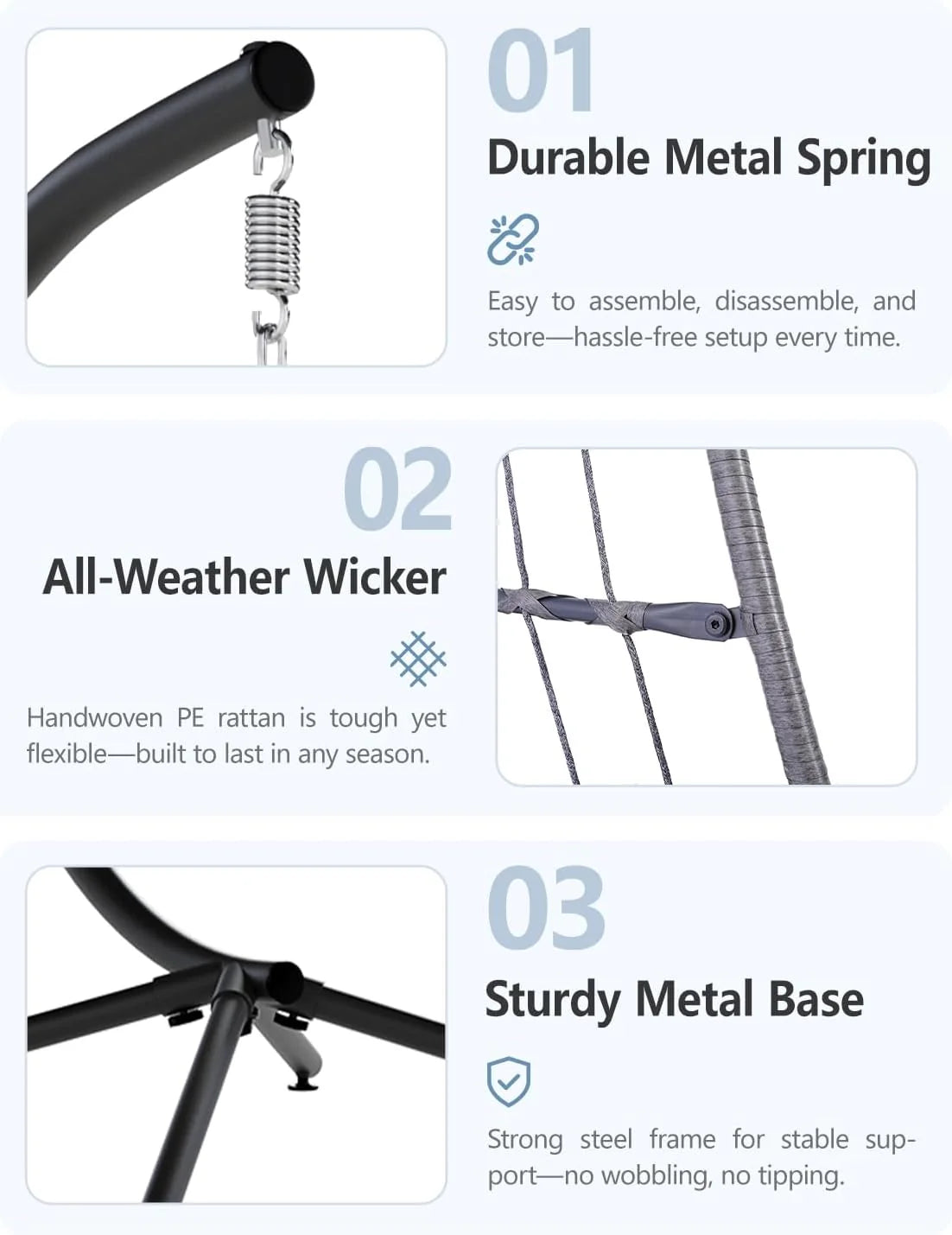 SWITTE Egg Chair Outdoor with Stand, Indoor Wicker Hanging Egg Swing Chair with Cushion, 350lbs Capacity for Patio, Bedroom