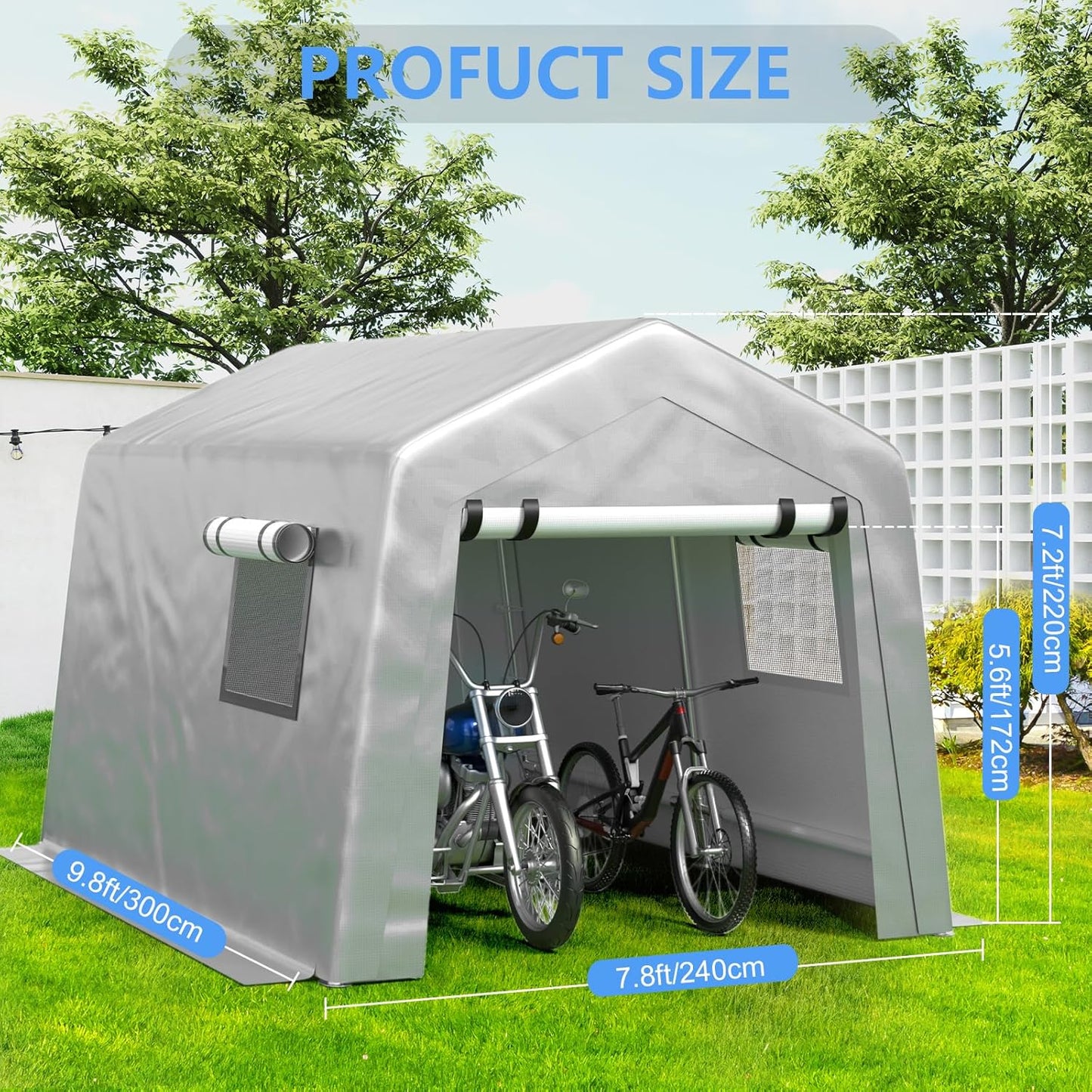 6x8 ft Heavy Duty Carport Tent Portable Garage with Removable Side Walls and Door Four Seasons Tarpaulin