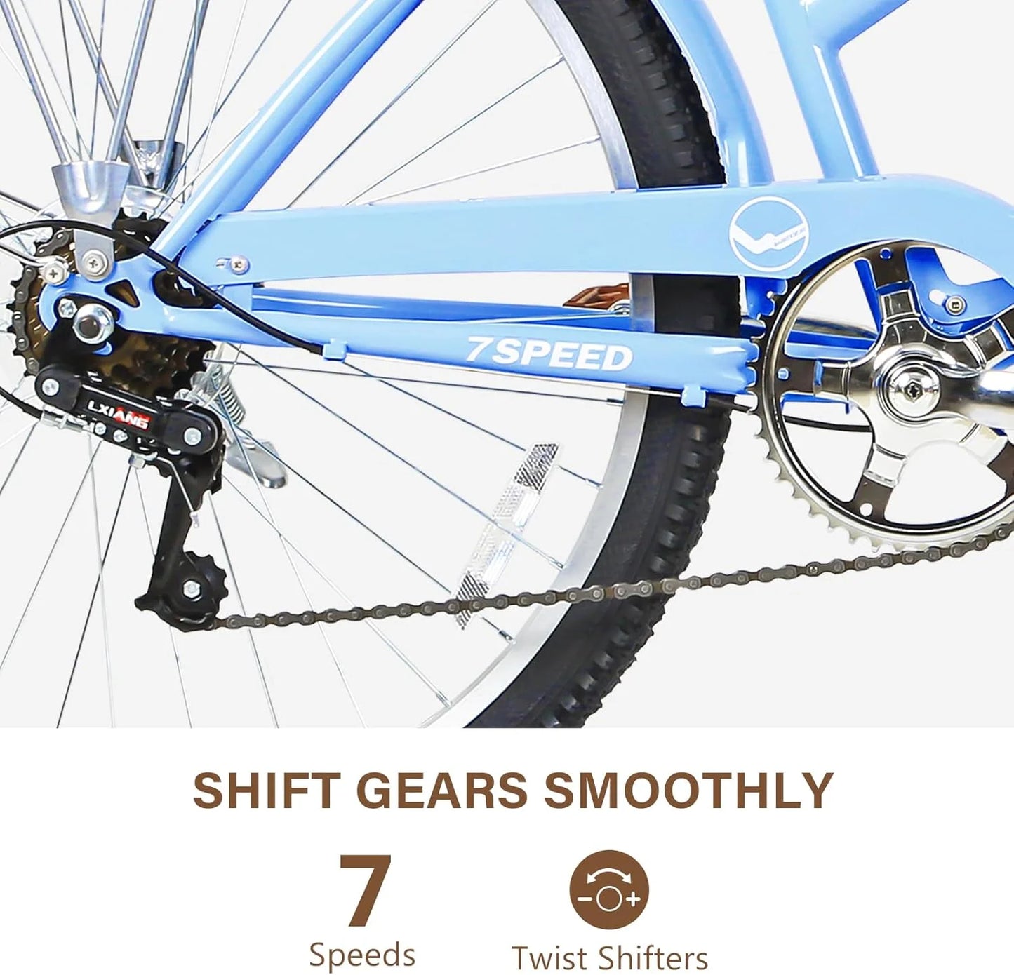 WEIZE Beach Cruiser Bike, 26 inch Commuter Bicycle for Adult Men and Women, 7-Speed/High-Carbon Steel/Front & Rear Fenders, Comfortable City Bikes with Rear Rack or Basket, Ergonomic Upright Design