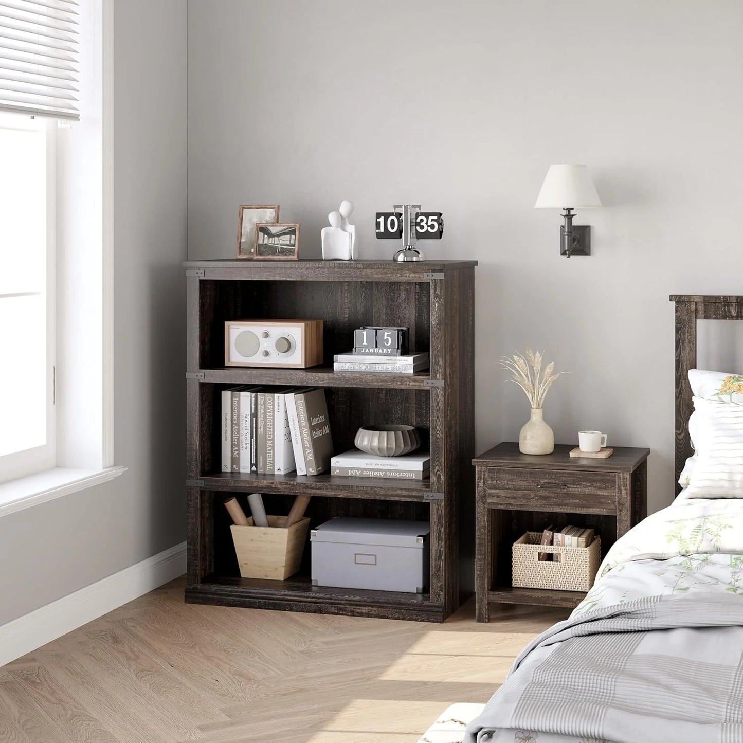 5 Tier Bookcase Farmhouse Book Shelf with Storage Open Display Bookshelves