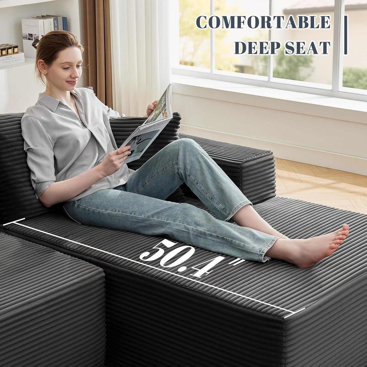 110-inch cloud sofa, boneless sofa in the living room, modular sofa with deep seats