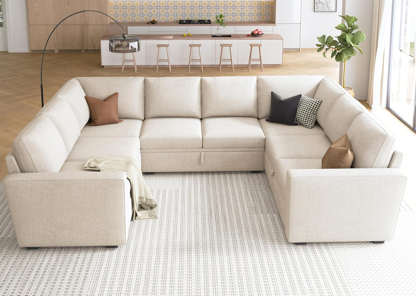 HONBAY Modular Sectional Sleeper Sofa with Pull Out Bed, L Shaped Couch with Storage Seat, Convertible Sectional Couches for Living Room