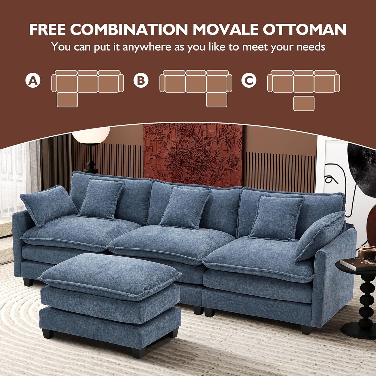 ihanherry 146-inch U-shaped modern sofa modular area cloud sofa