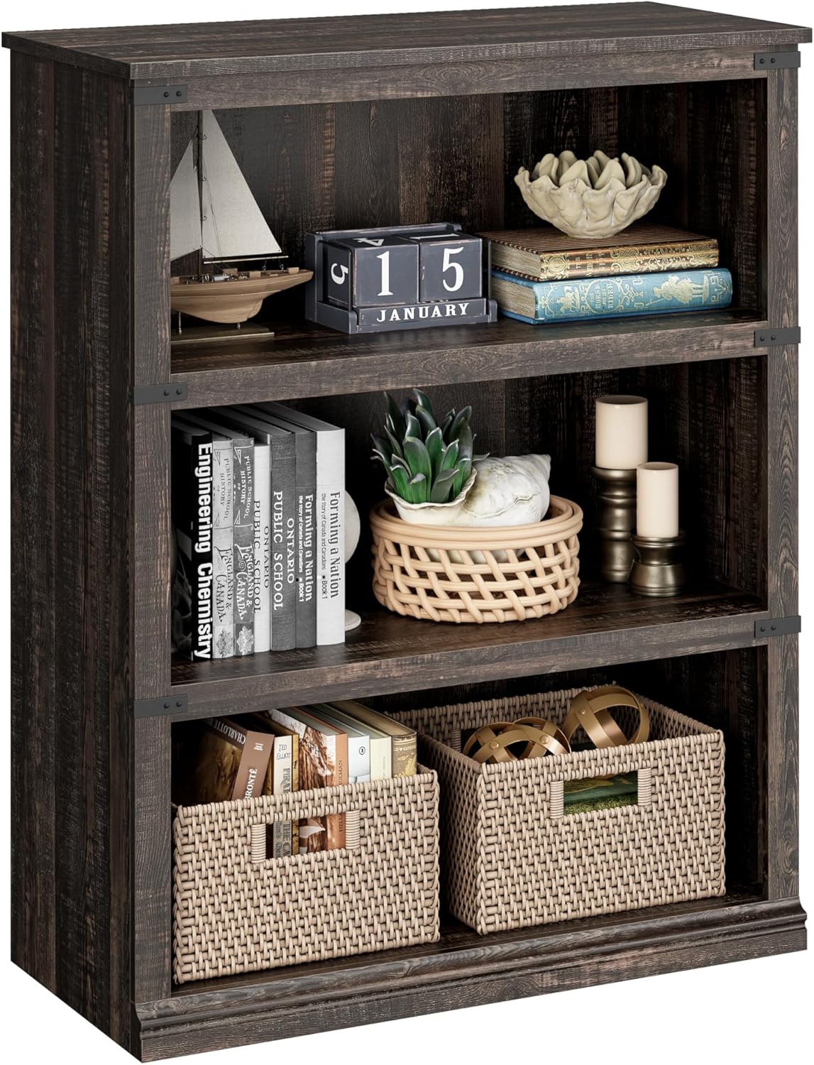 5 Tier Bookcase Farmhouse Book Shelf with Storage Open Display Bookshelves