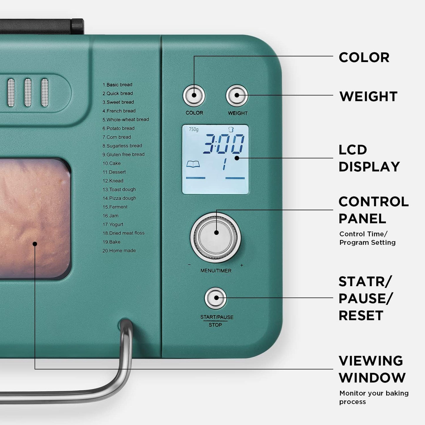 Neretva Bread Maker, 20-in-1 2LB Bread Maker Dual Heater Bread Maker Automatic with Non-Stick Ceramic Pan