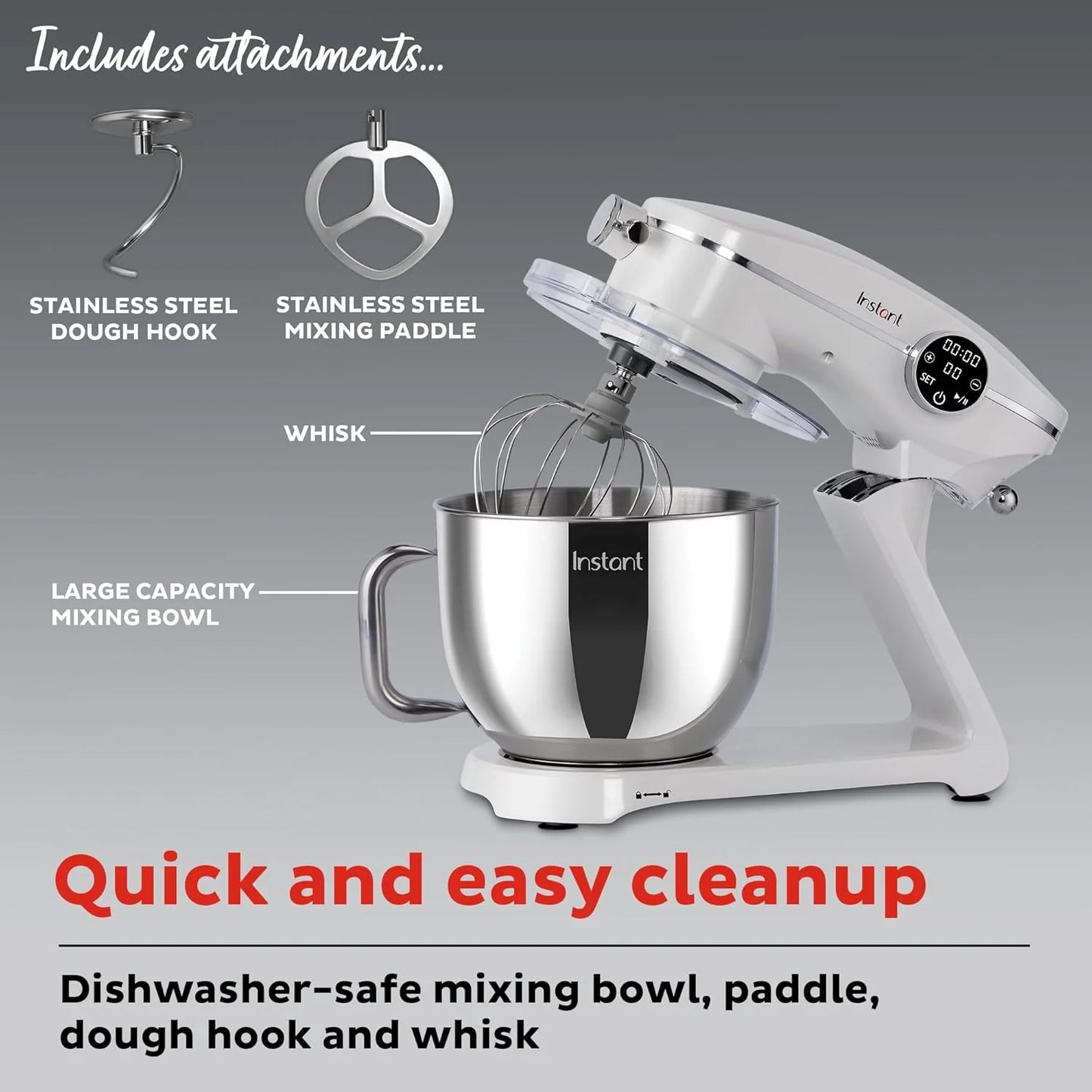 Instant Pot Instant Stand Mixer Pro 600W 10-Speed Electric Mixer with Digital Interface,7.4-Qt Stainless Steel Bowl,Dishwasher Safe Whisk,Dough Hook and Mixing Paddle