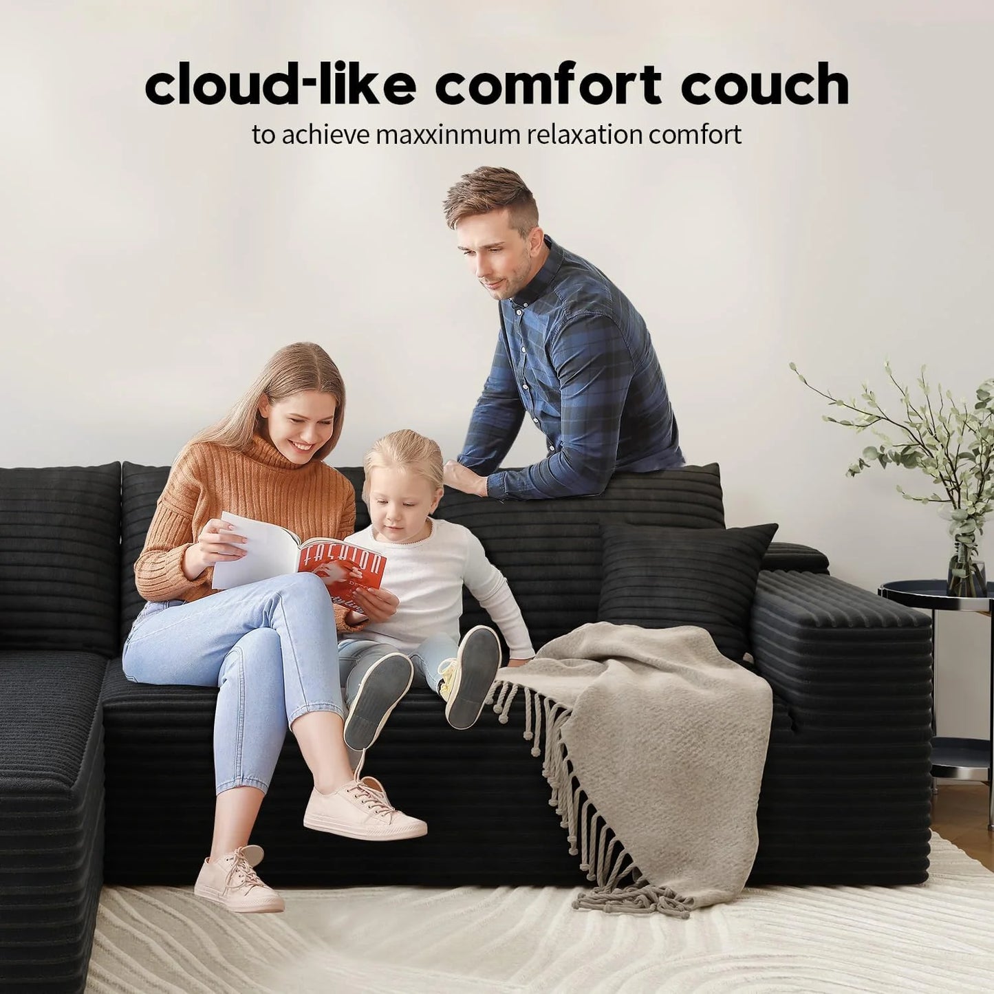 107.5 inch Cloud Modular Sectional Sofa with L-Shaped Chaise Lounge, Modern Minimalist Upholstered Sofa Deep Seating Corner Sofa