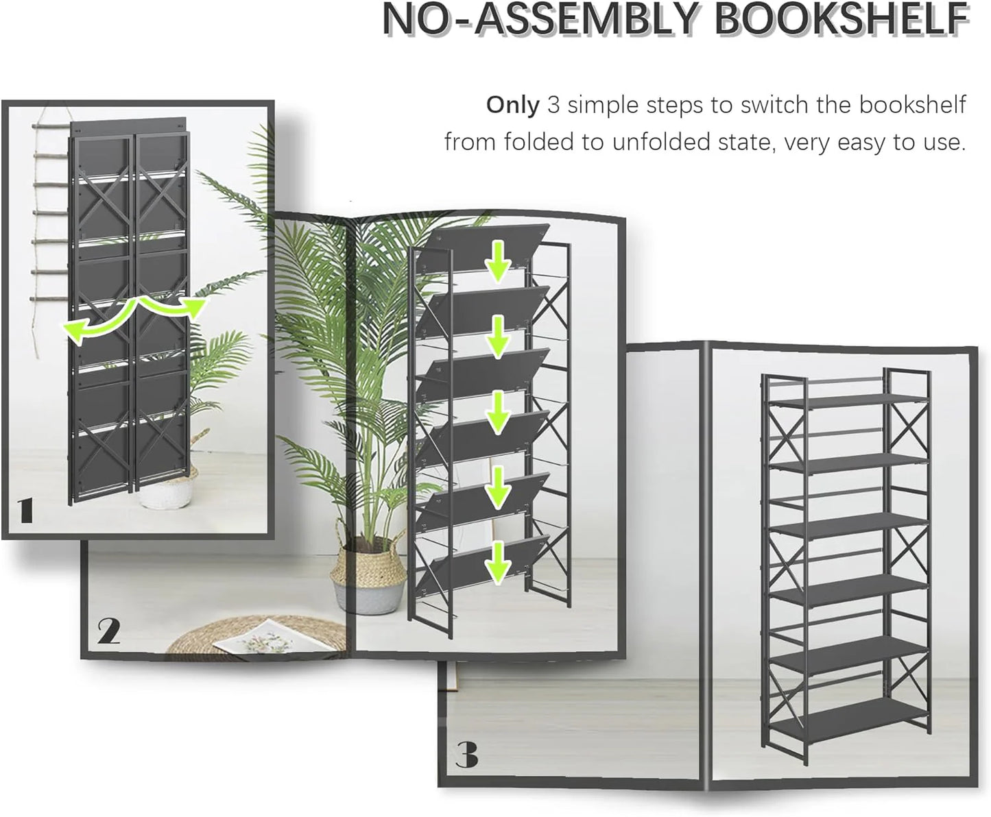 5 Tiers No Assembly Book Shelves 51.2" H Folding Bookshelf Bookcase
