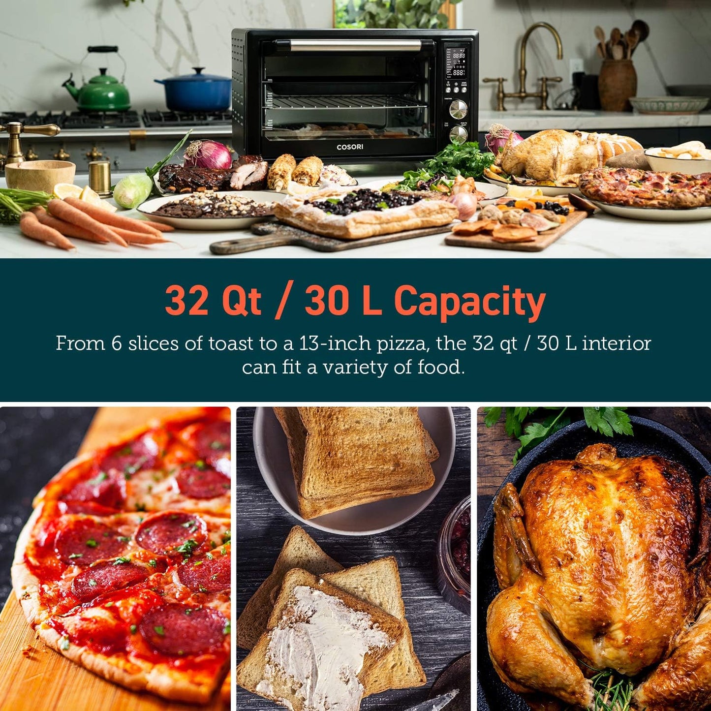 Air Fryer Toaster Oven Combo 13-in-1, 32Qt APP & Voice Control Convection Oven Countertop, Bake, Broil, Roast, Dehydrate, Sous Vide, 134 Recipes & 4 Accessories, Black, Stainless Steel