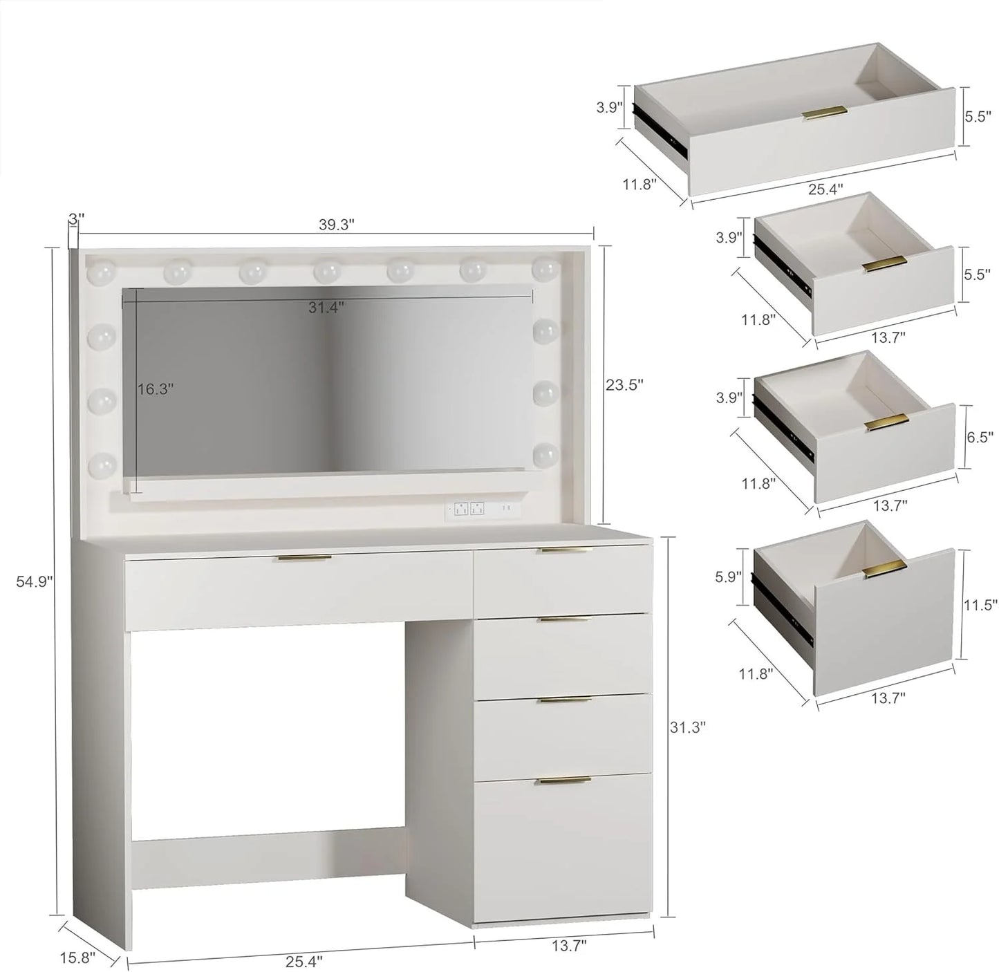 Vanity Desk with Mirror and Lights 39.3in Makeup Vanity with Large Mirror