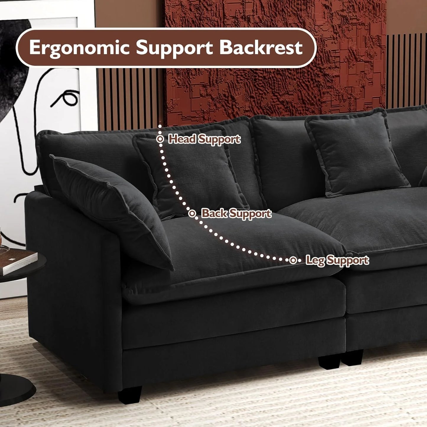 111.4 Inch L-Shaped Modern Sofa Modular Cloud Sofa with Ottoman, 4-Seater Chenille Deep Seat Sofa with Pillows for Living Room, Bedroom and Apartment, Beige